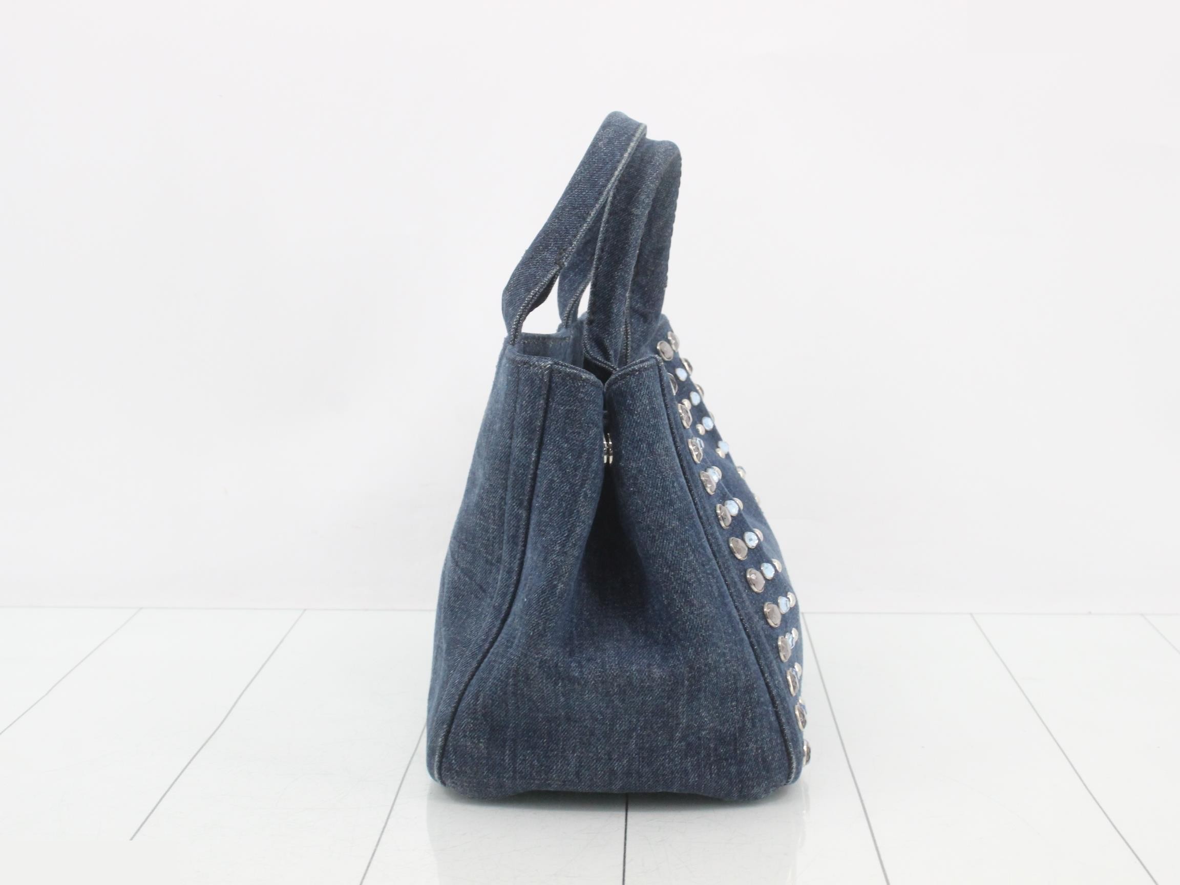 Canapa tote bag, denim, rhinestones, studs — view 4