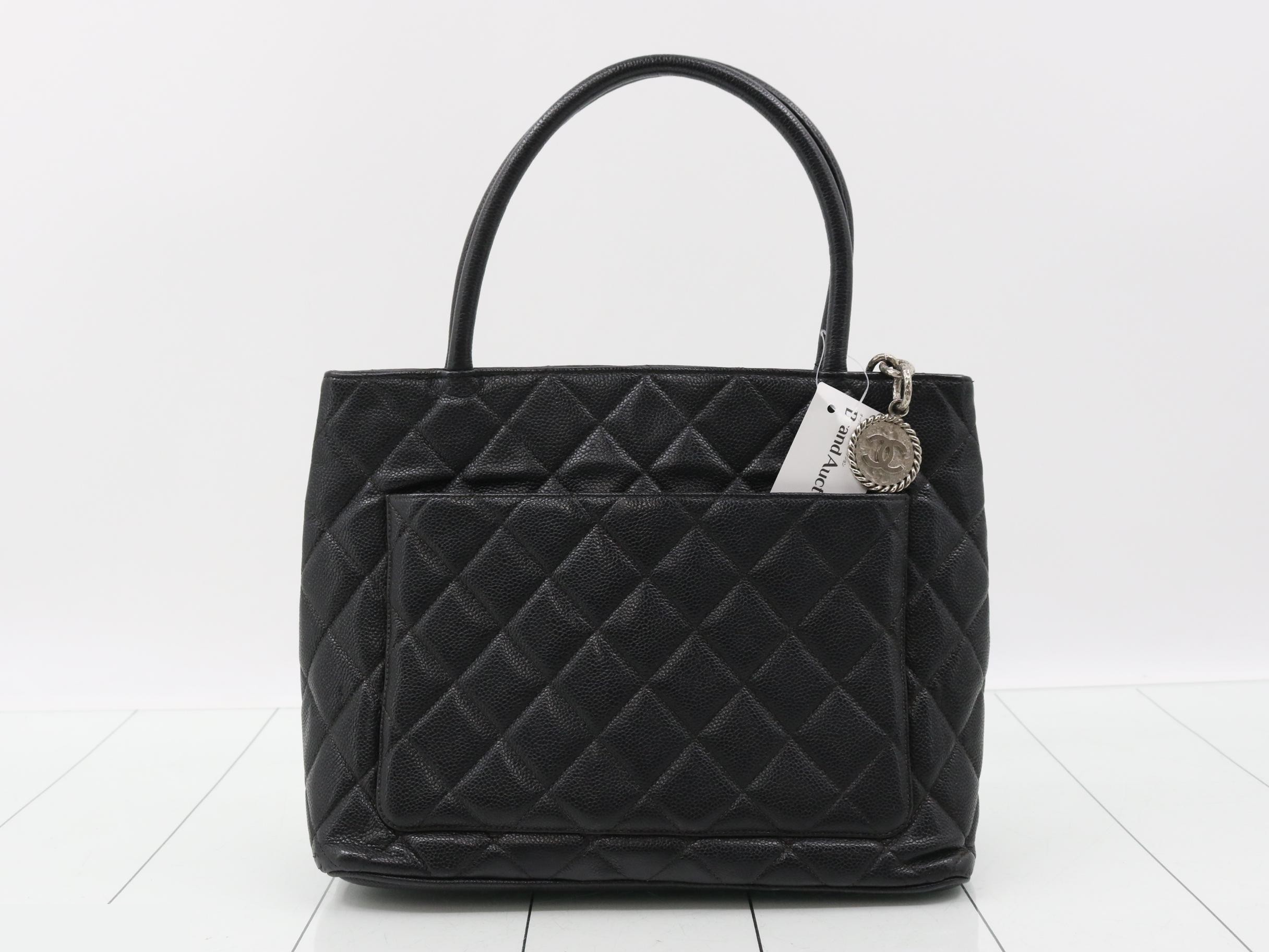 Caviar skin reissue tote bag with silver hardware — view 2