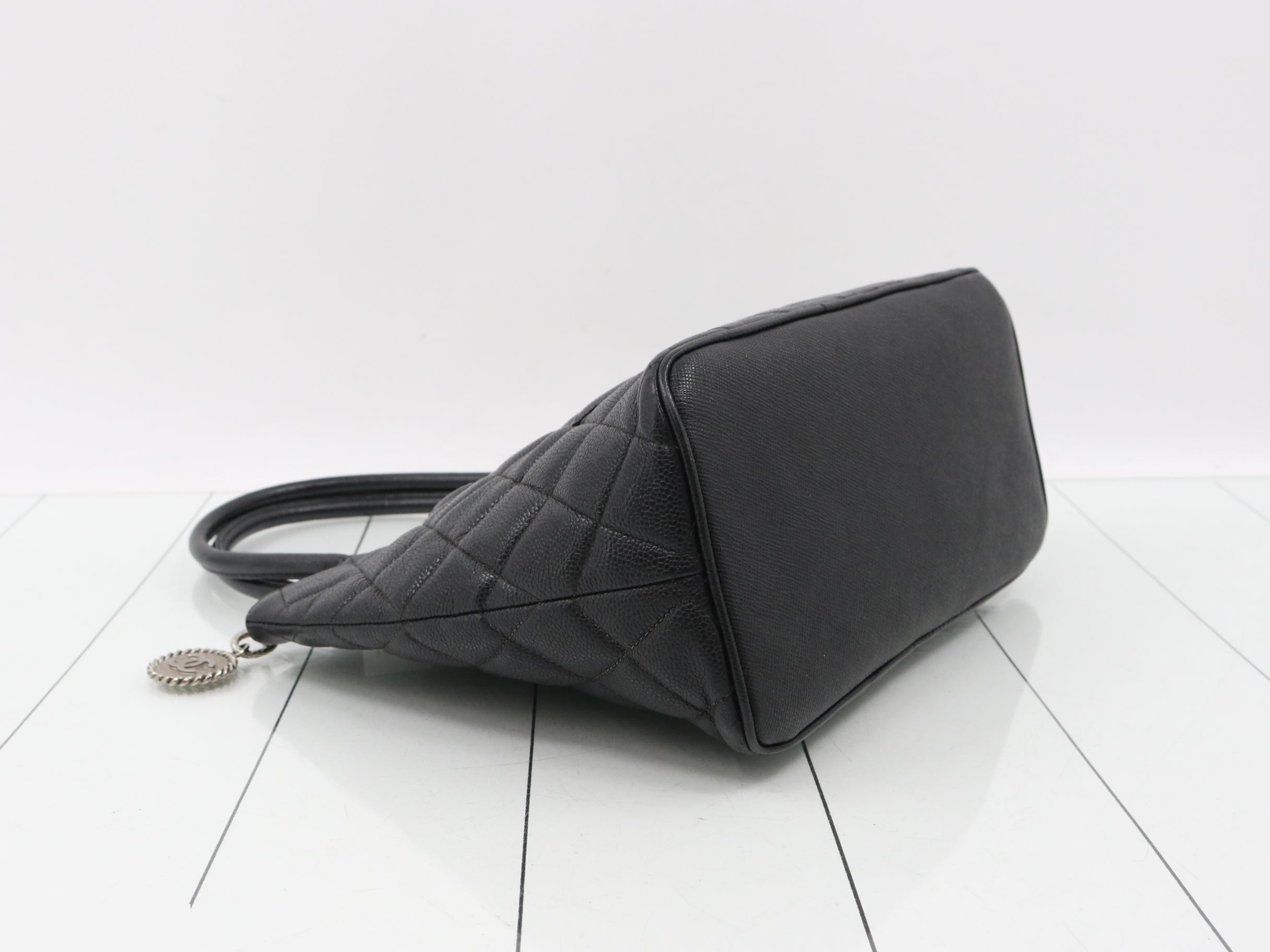 Caviar skin reissue tote bag with silver hardware — view 5