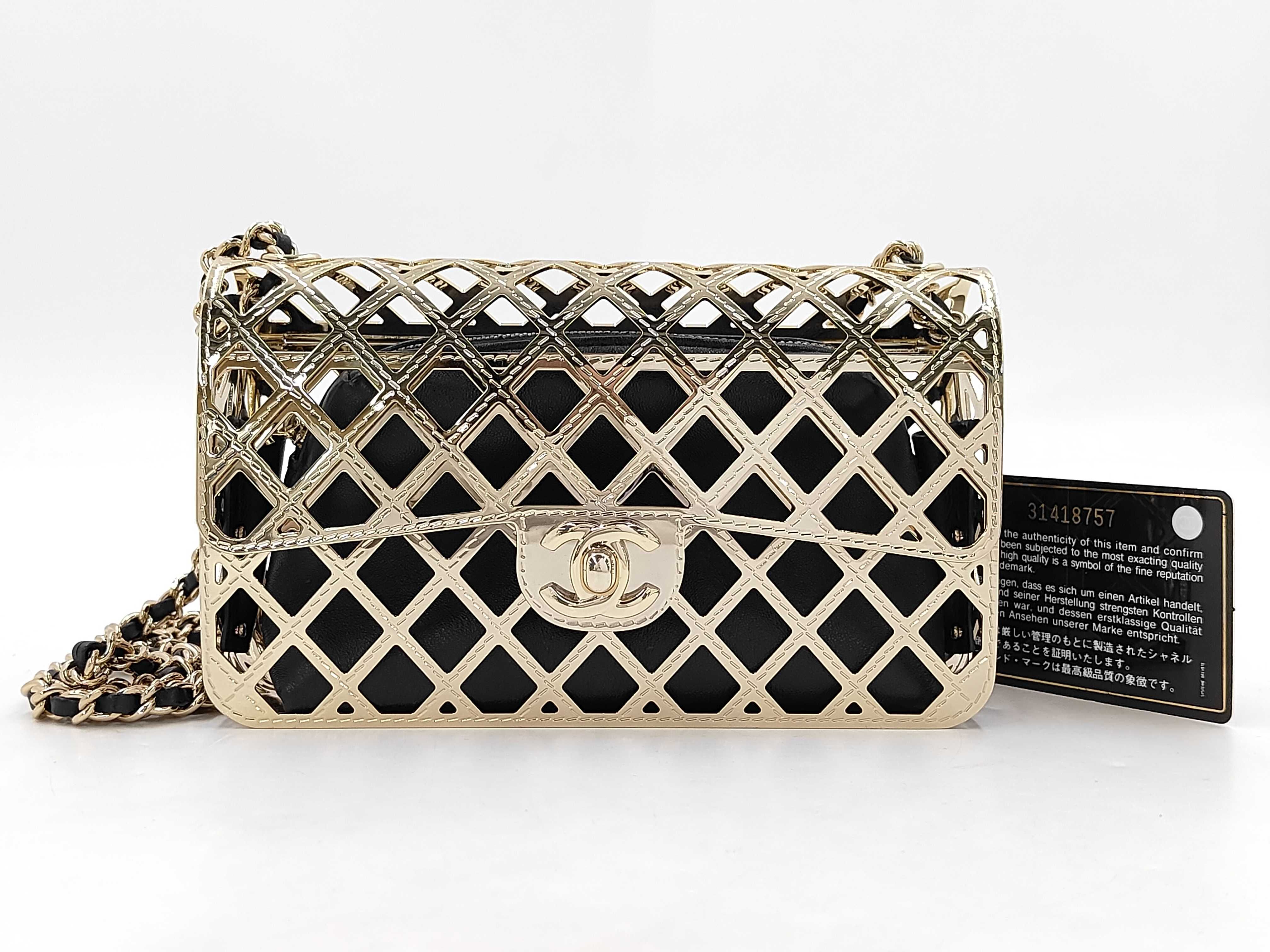 Gold Metal Cage Mini Flap Bag Chain Shoulder Bag