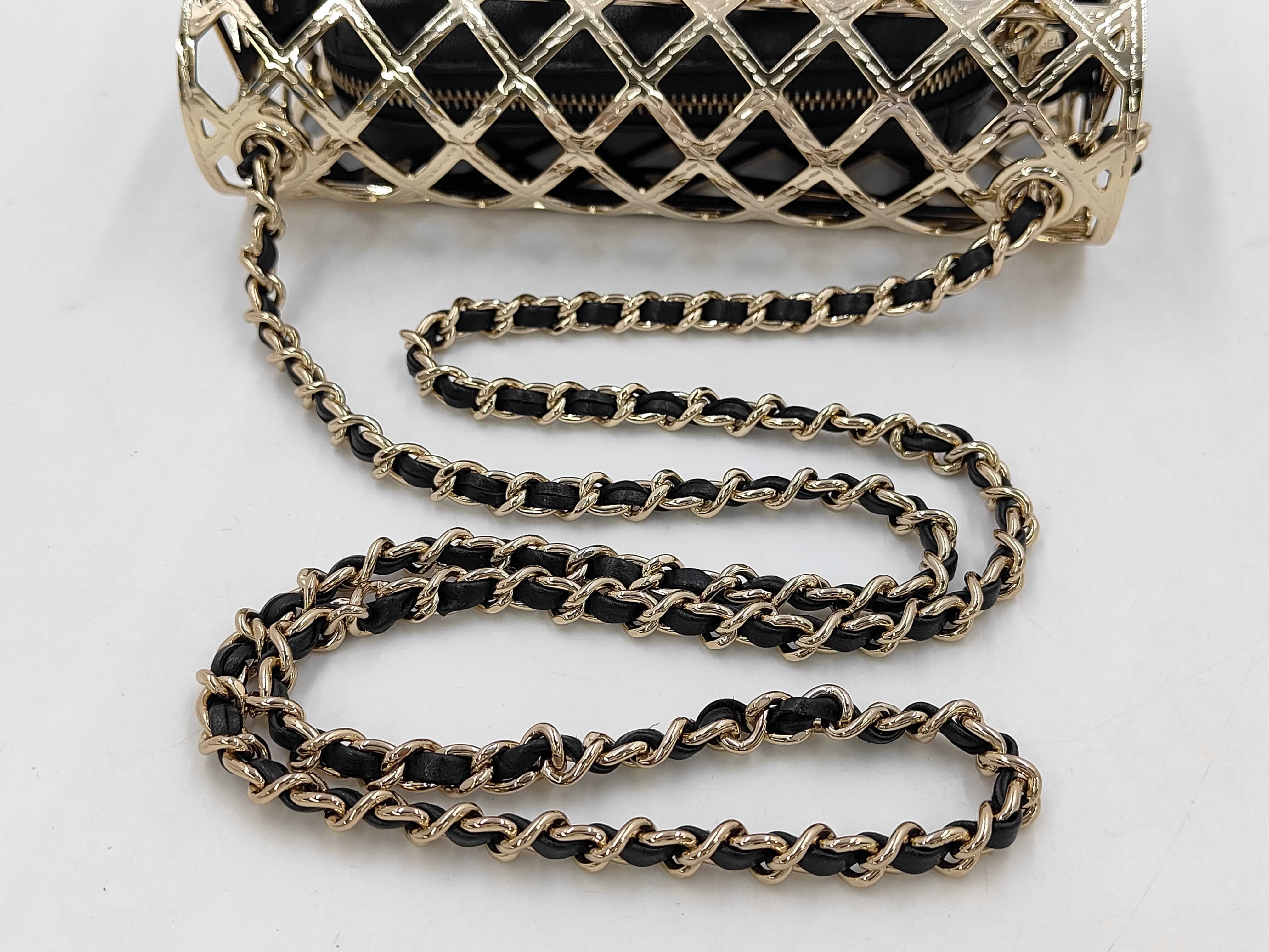 Gold Metal Cage Mini Flap Bag Chain Shoulder Bag — view 3
