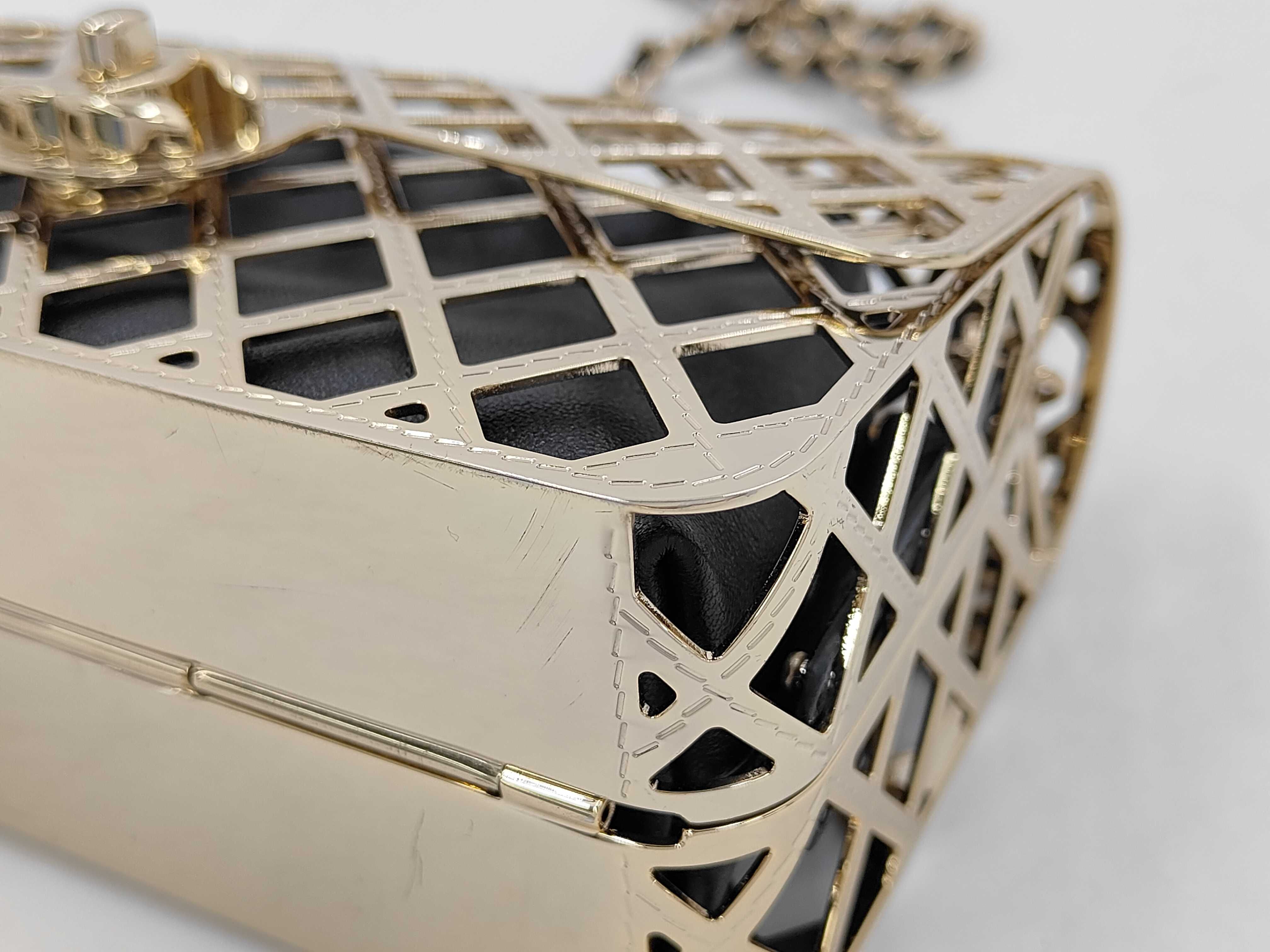 Gold Metal Cage Mini Flap Bag Chain Shoulder Bag — view 6