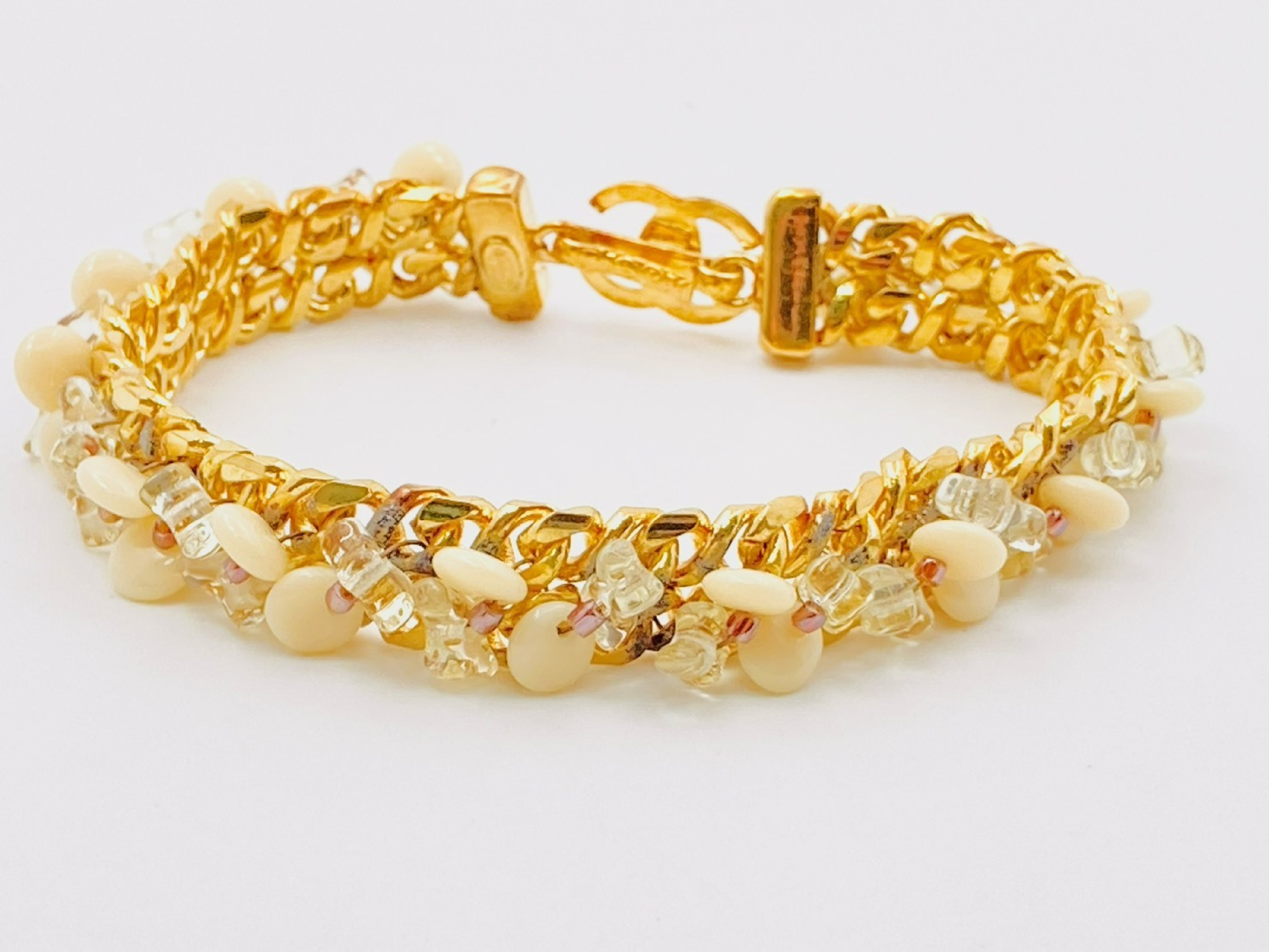 Coco Mark Beaded Curb Chain Bracelet 98P Gold Bracelet/Bangle — view 2