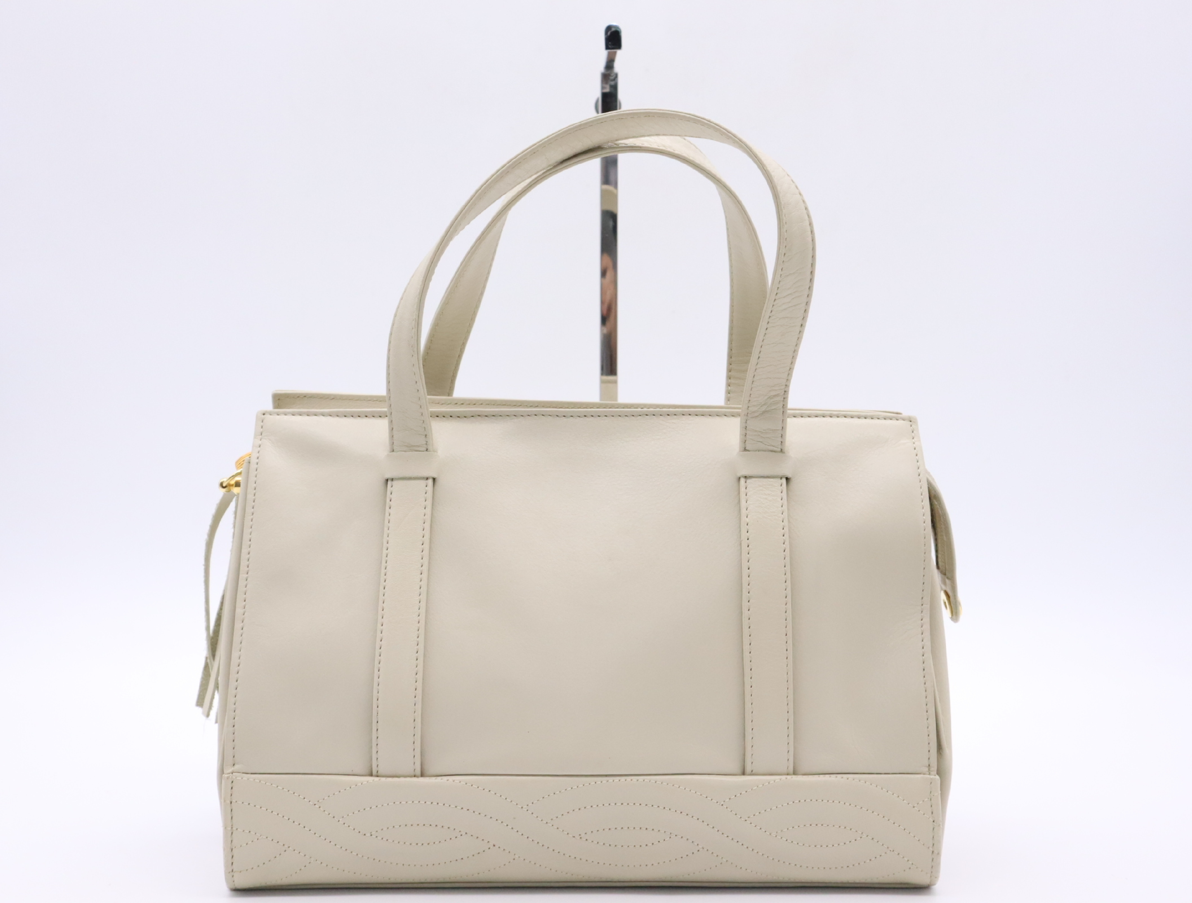Leather Handbag, Light Beige, Gold Hardware