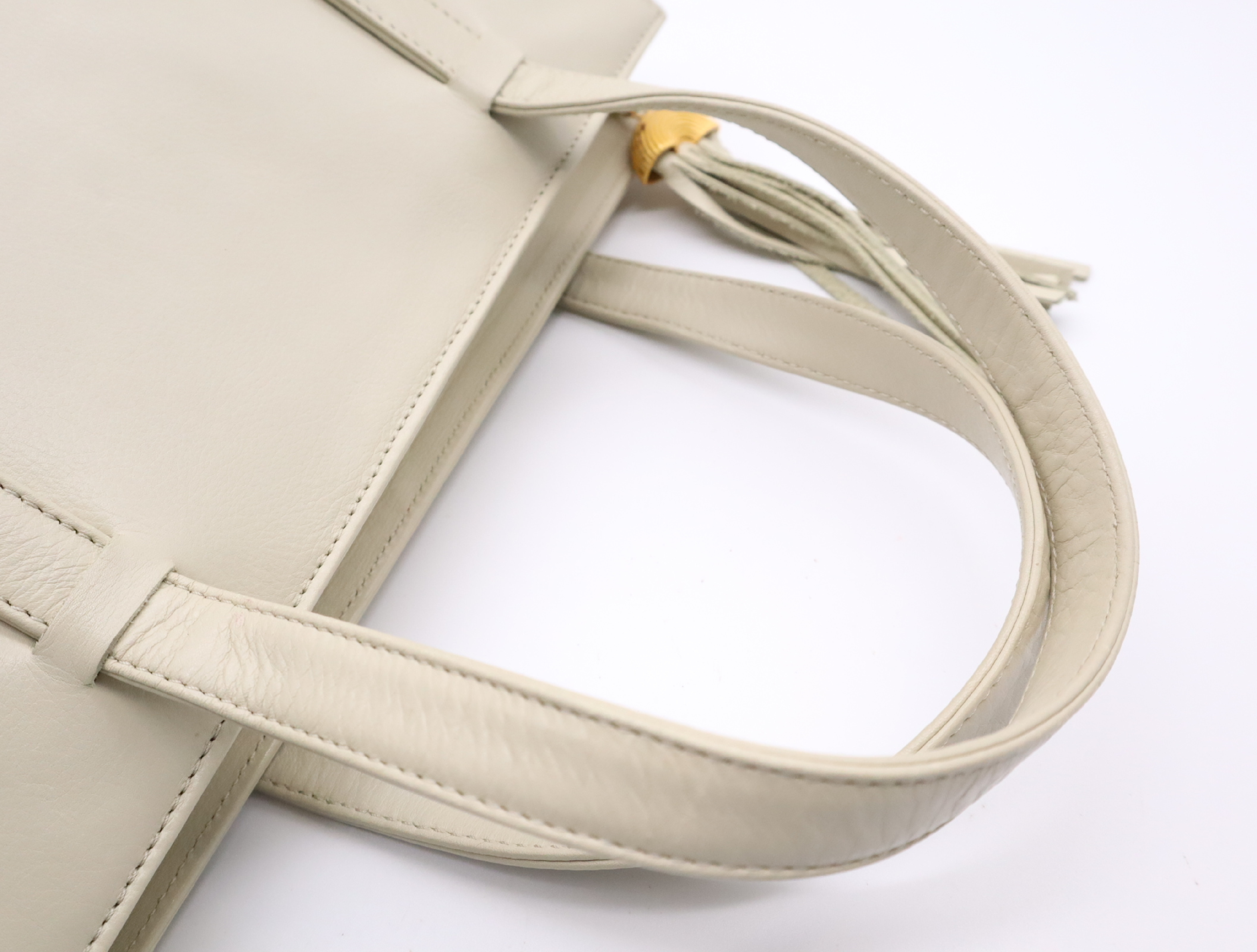 Leather Handbag, Light Beige, Gold Hardware — view 12