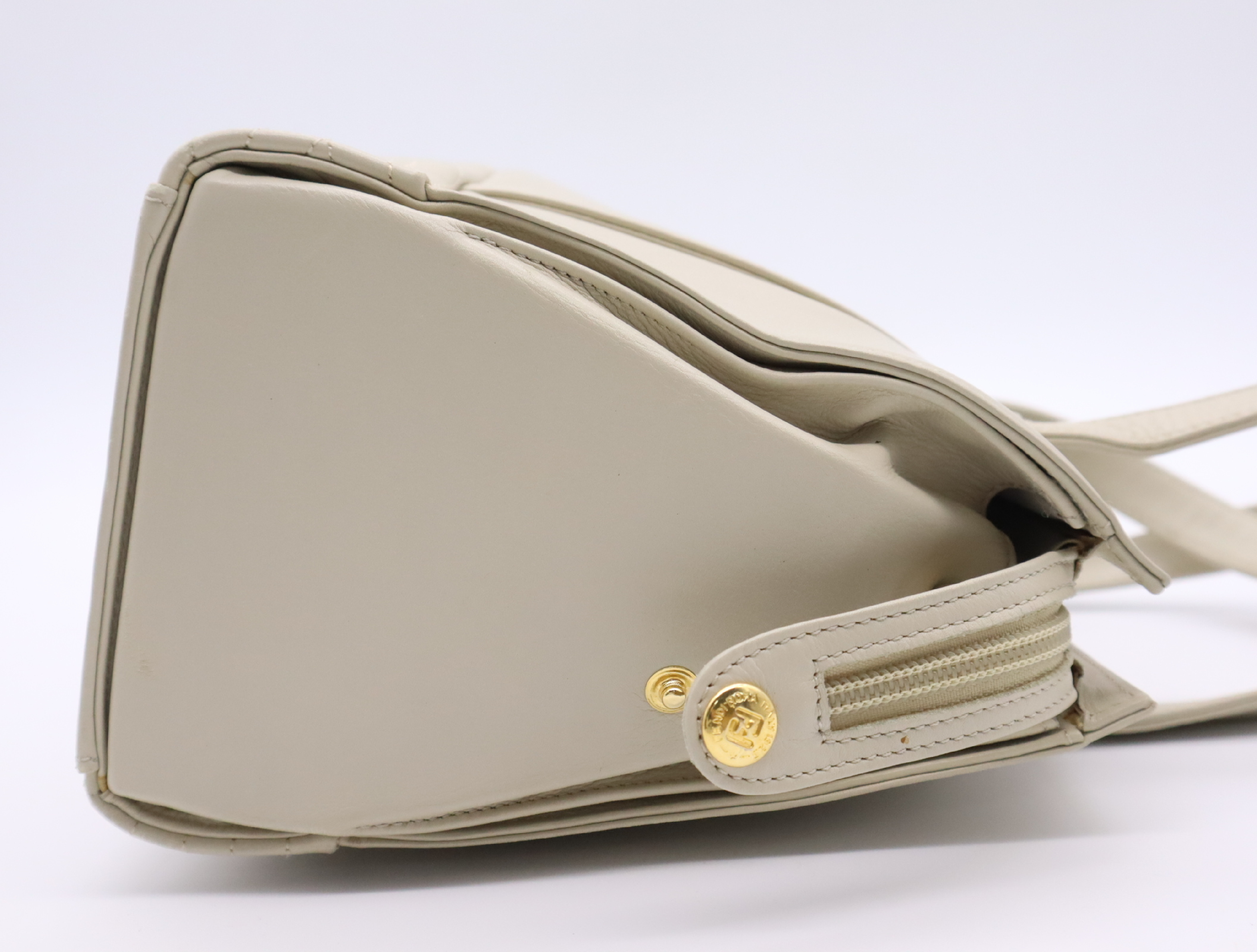Leather Handbag, Light Beige, Gold Hardware — view 5