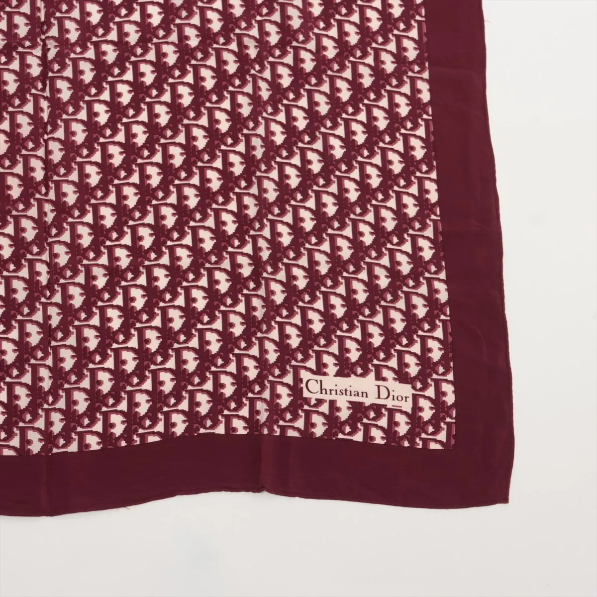 Oblique Scarf, Silk, Bordeaux. Shows wear, — view 4