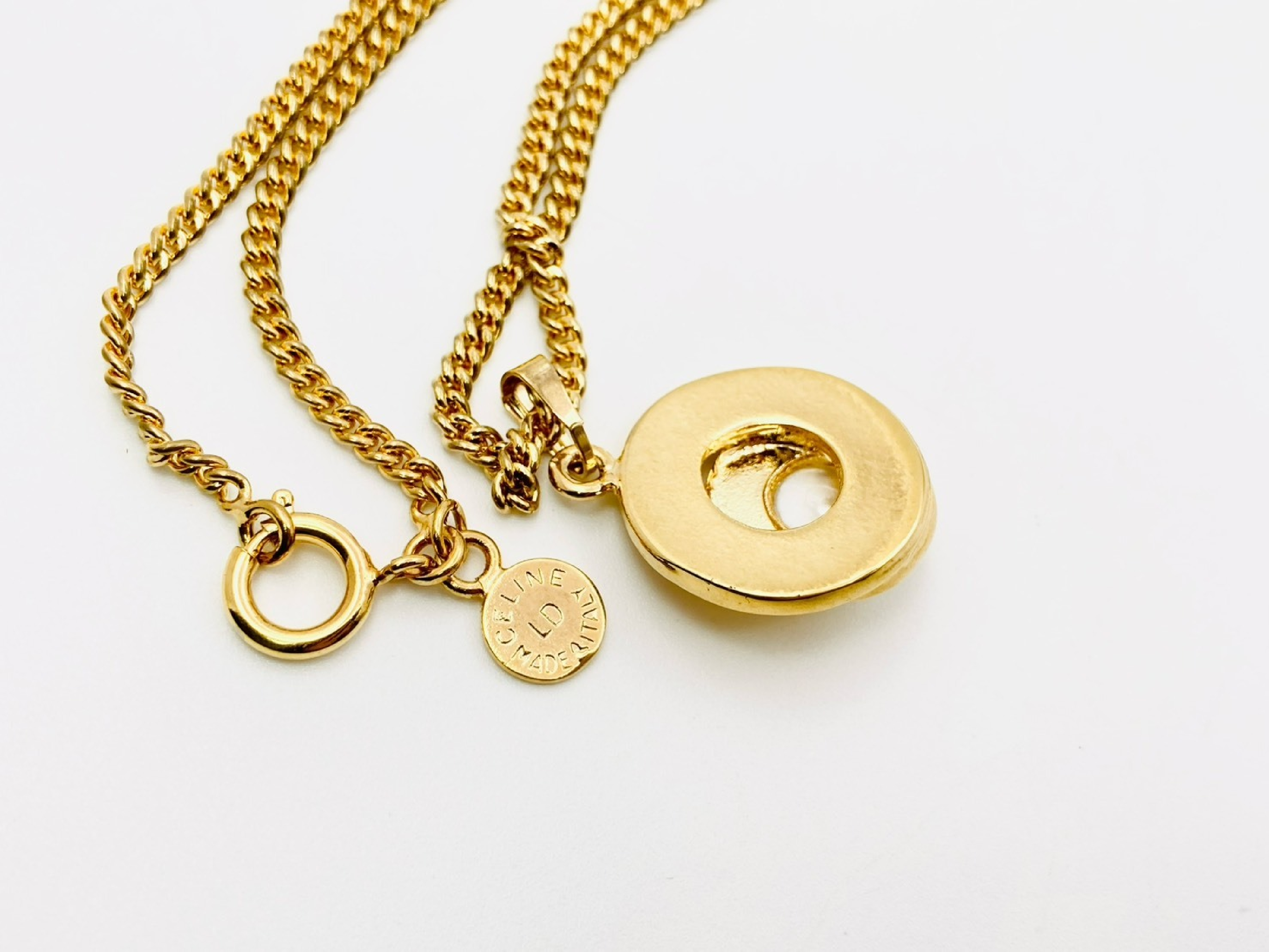 Logo Faux Pearl Double Round Circle Chain Necklace Gold Necklace — view 4