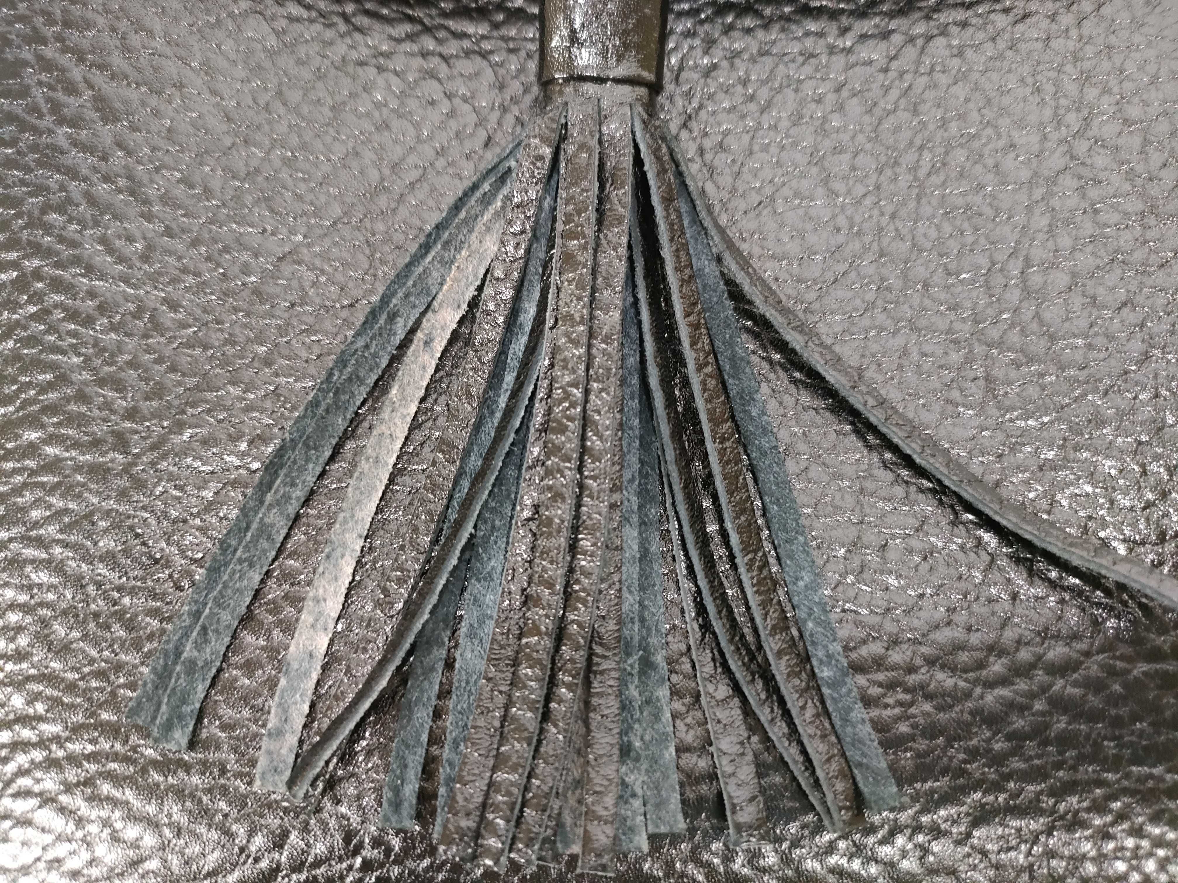 Leather Fringe Shoulder Bag with All-Over Print Interior — view 15