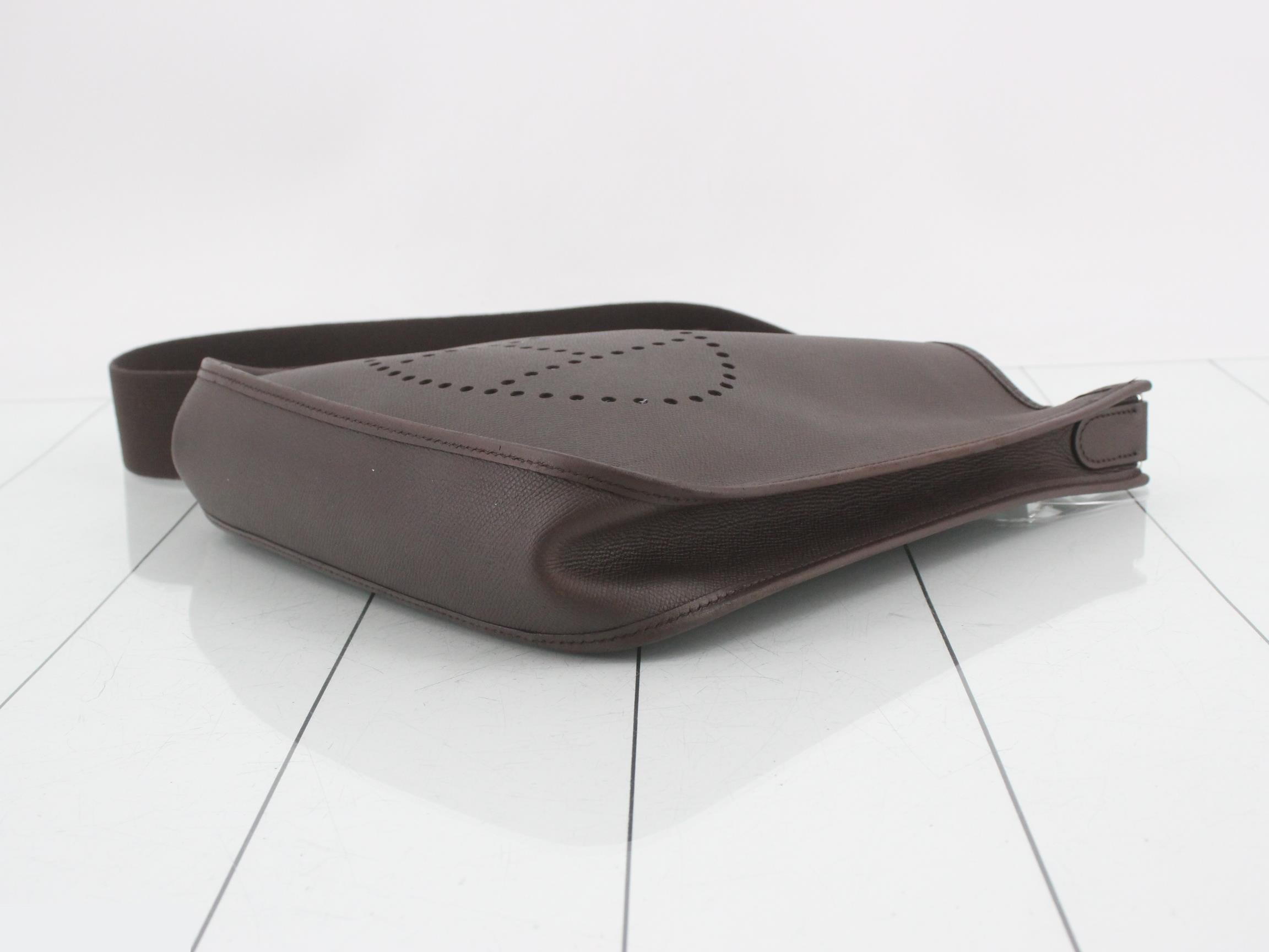 Evelyn PM Leather Shoulder Bag, H Stamp, Dark Brown — view 6