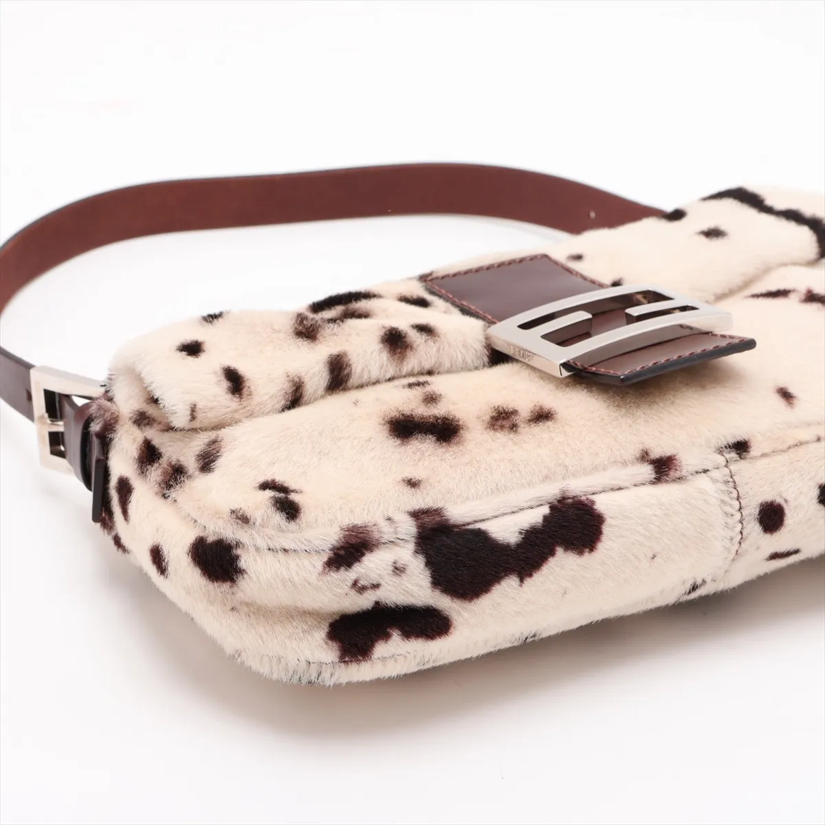 Mamma Bucket Calf Hair x Leather Shoulder Bag, Beige x Brown, 26424 — view 4
