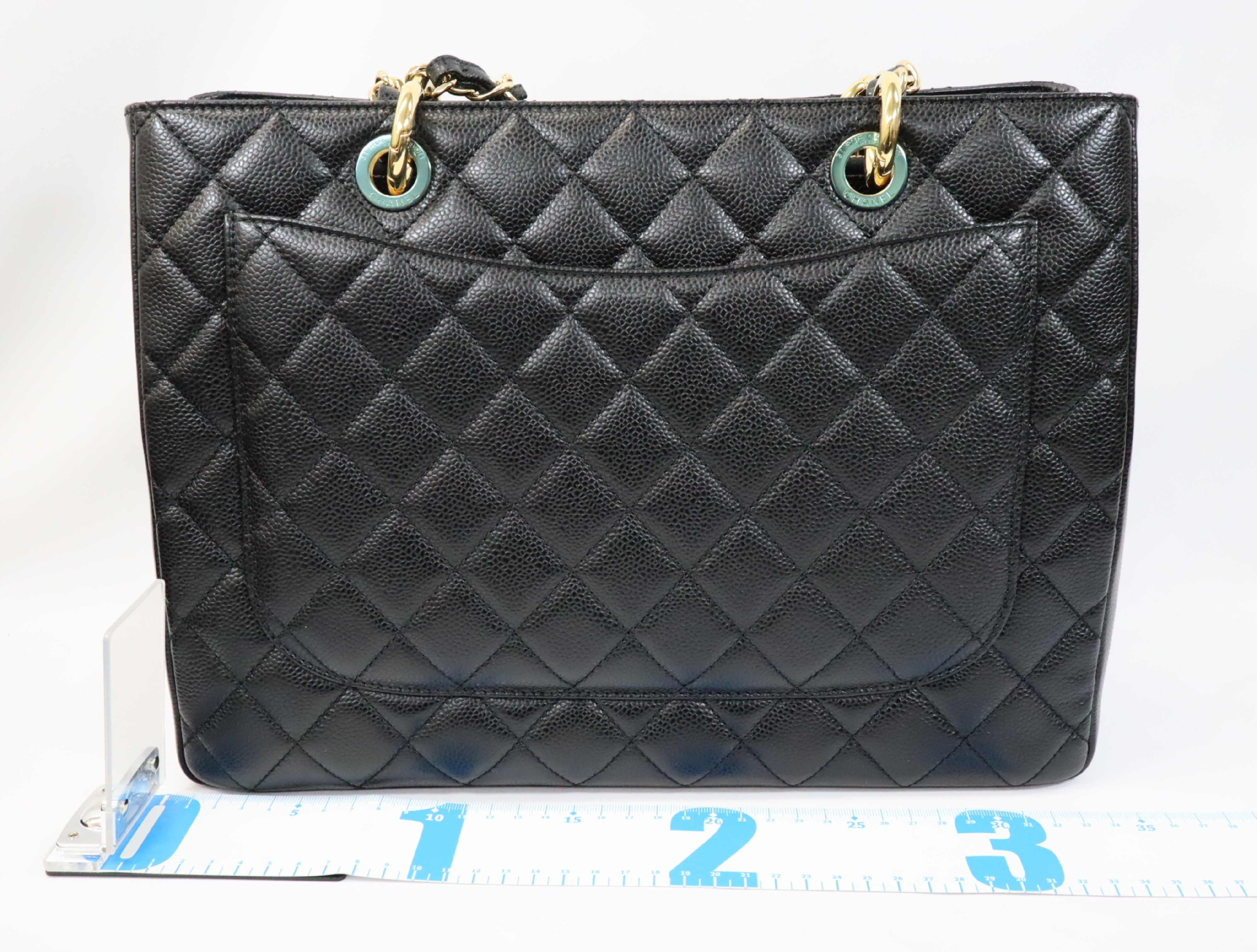 GST Caviar Skin Chain Tote Bag, Black, Serial Number 19, Gold Hardware, A50995 Tote Bag — view 2
