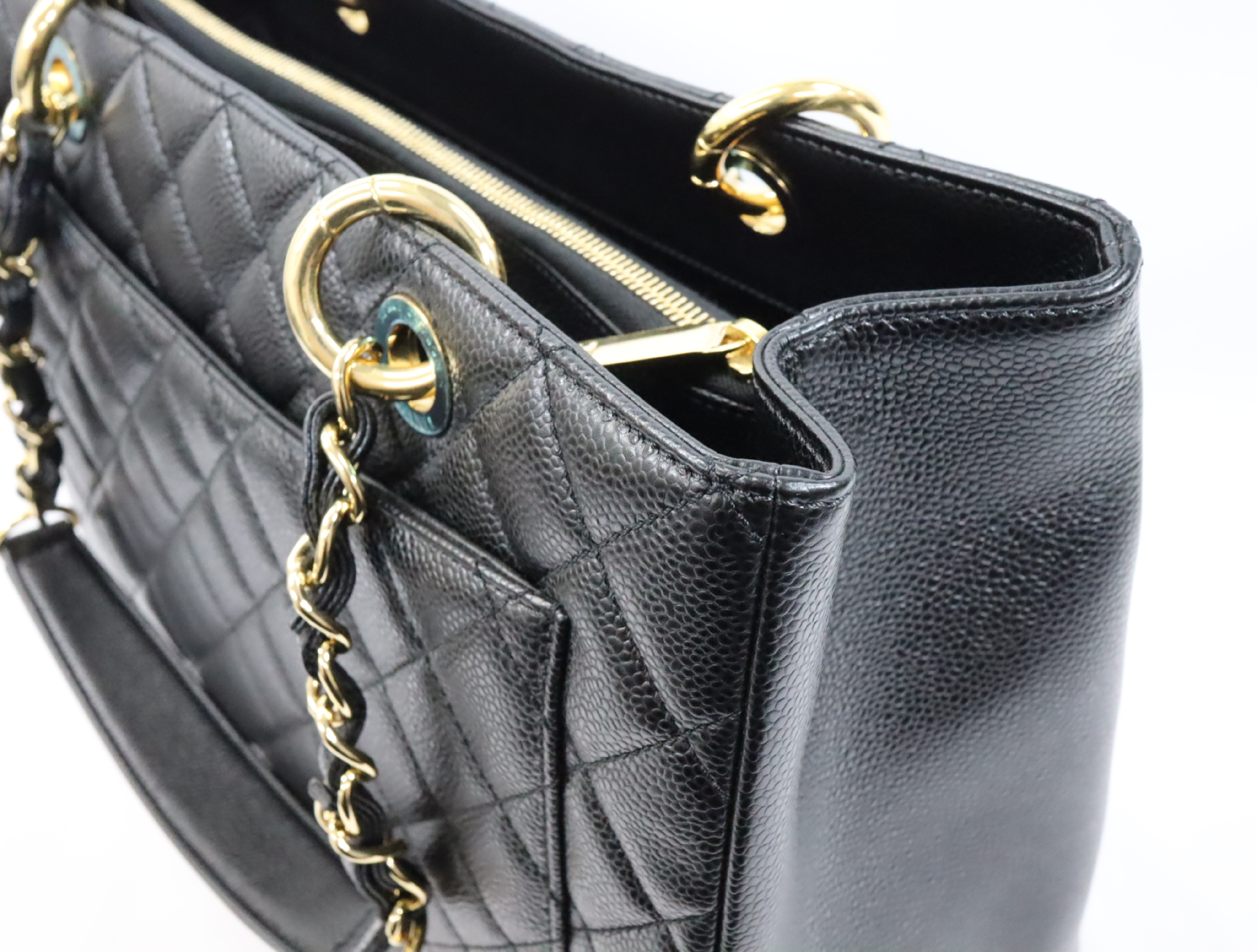 GST Caviar Skin Chain Tote Bag, Black, Serial Number 19, Gold Hardware, A50995 Tote Bag — view 12