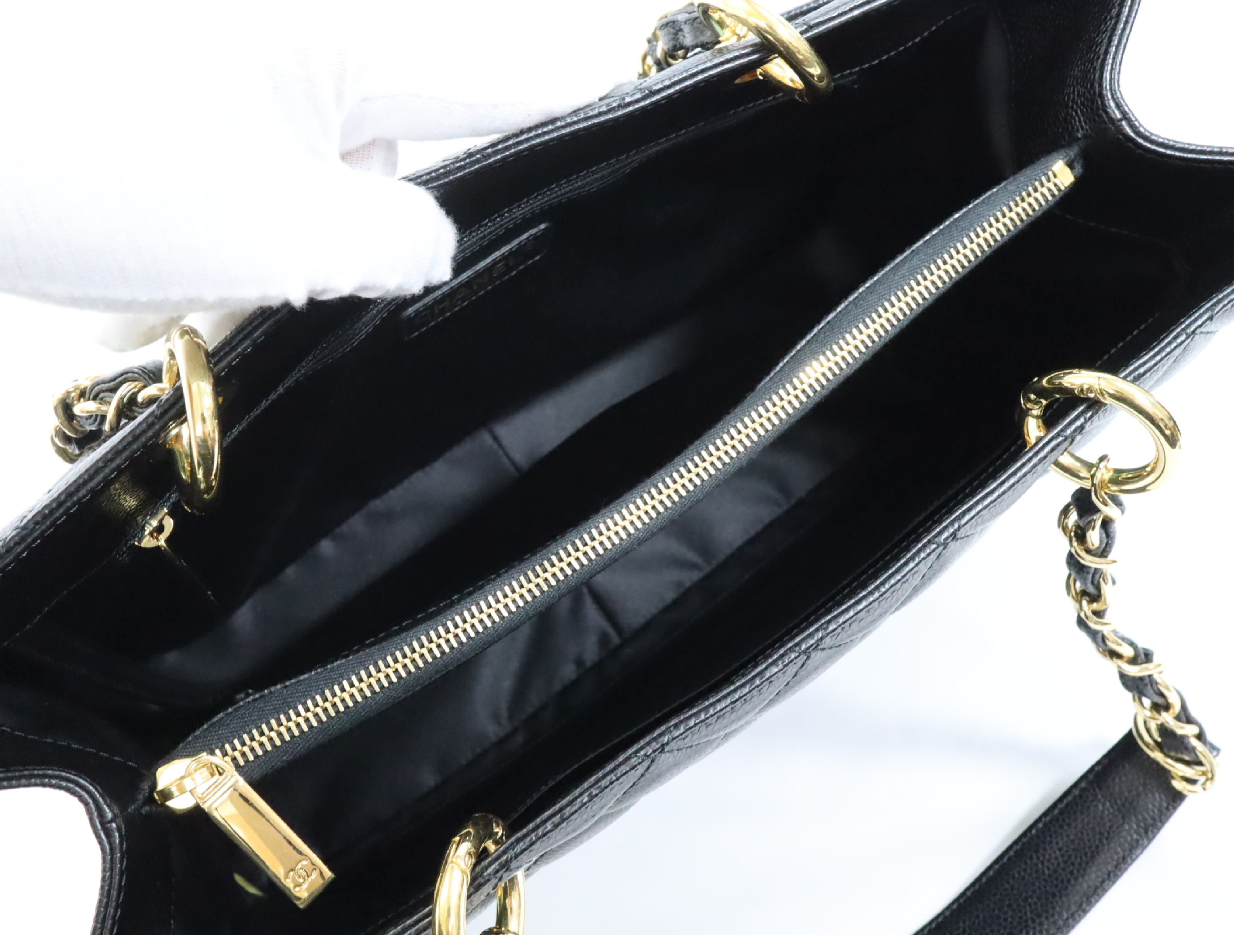 GST Caviar Skin Chain Tote Bag, Black, Serial Number 19, Gold Hardware, A50995 Tote Bag — view 14
