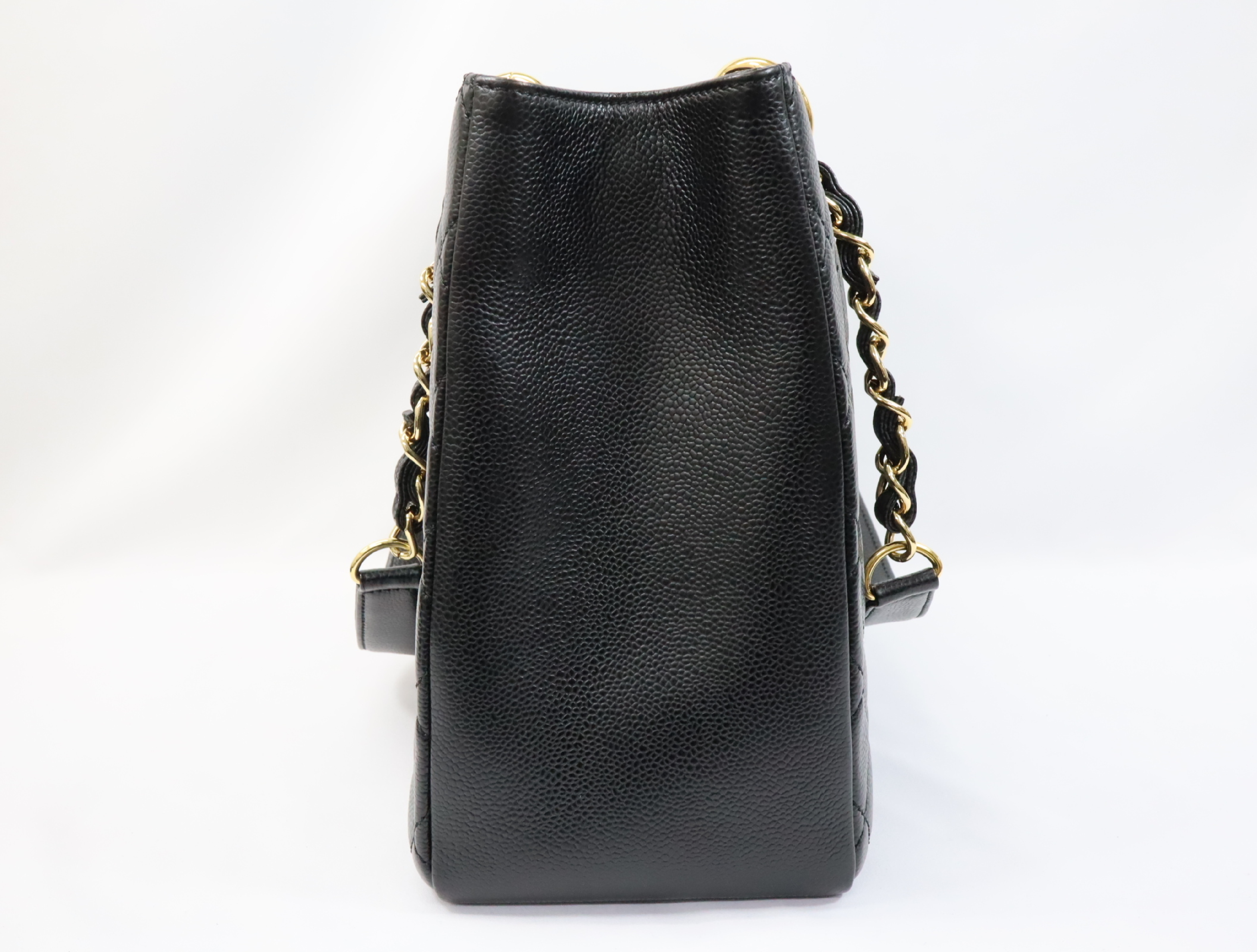 GST Caviar Skin Chain Tote Bag, Black, Serial Number 19, Gold Hardware, A50995 Tote Bag — view 4
