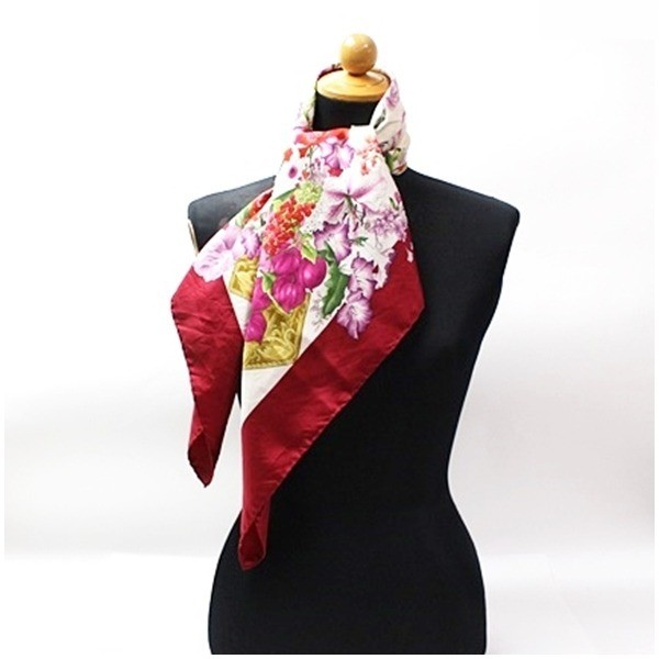 scarf, floral pattern, wine red x white — view 3