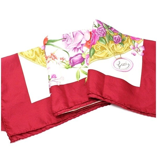 scarf, floral pattern, wine red x white — view 6