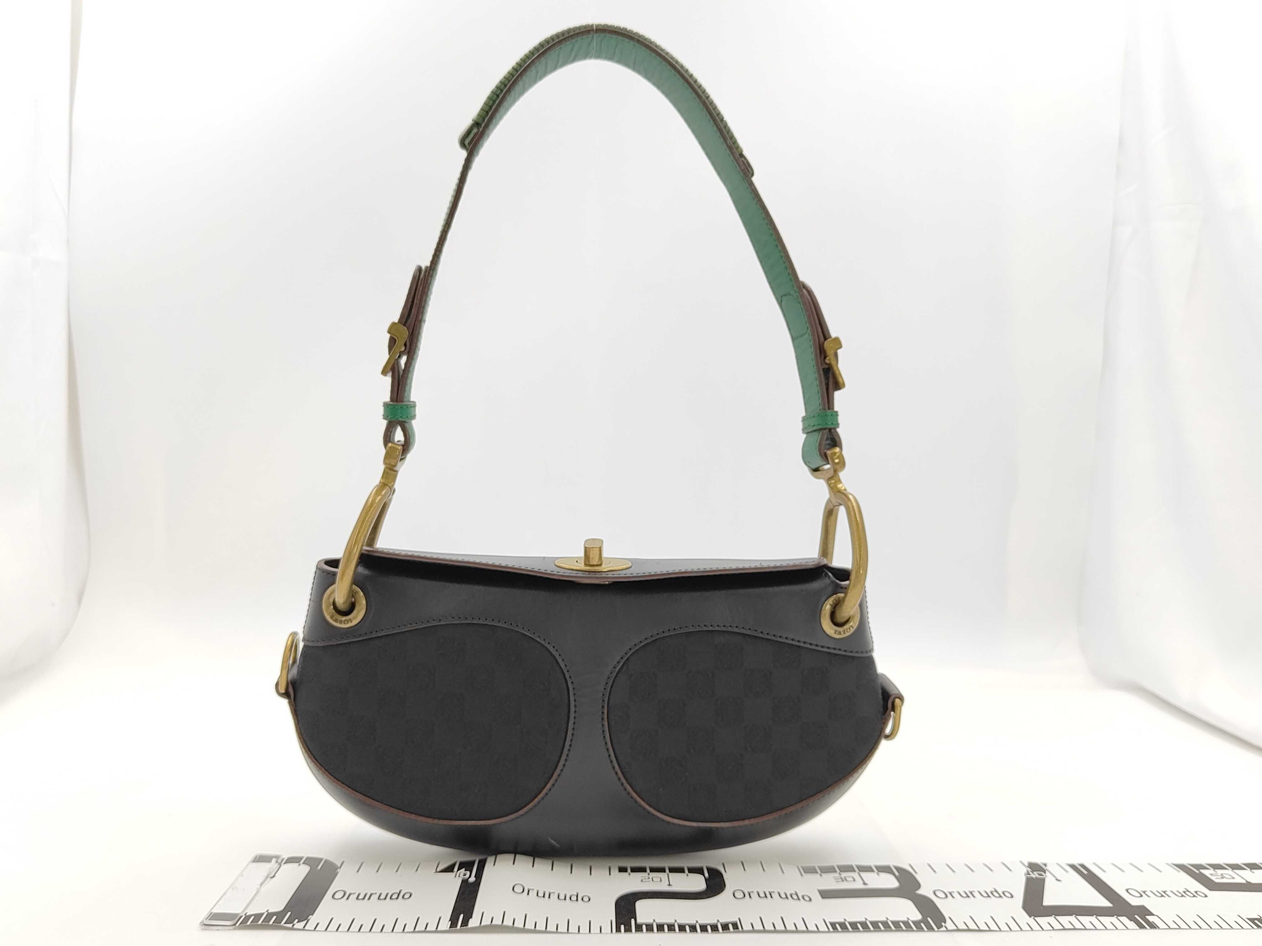Anagram Turnlock Leather x Canvas Green One-Shoulder Bag — view 2