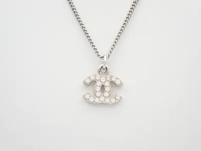 Coco Mark Silver Rhinestone Metal Necklace 07V, Neck circumference approx. 44cm
