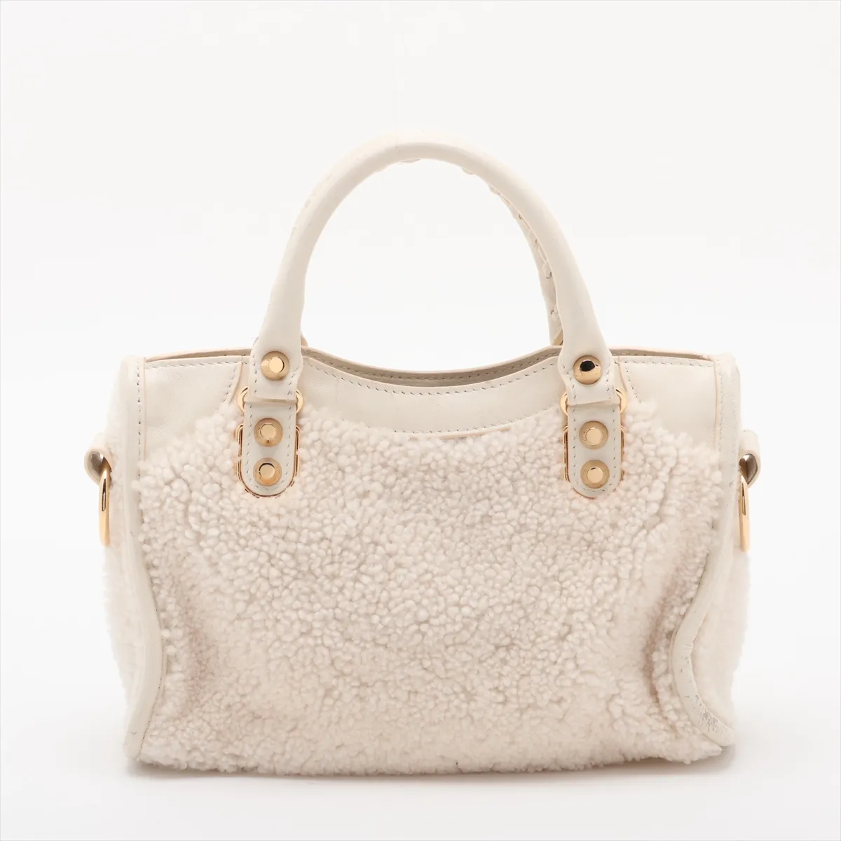 Classic Metal Edge City Shearling x Lambskin x Leather 2-Way Handbag White 390160 with Mirror — view 2