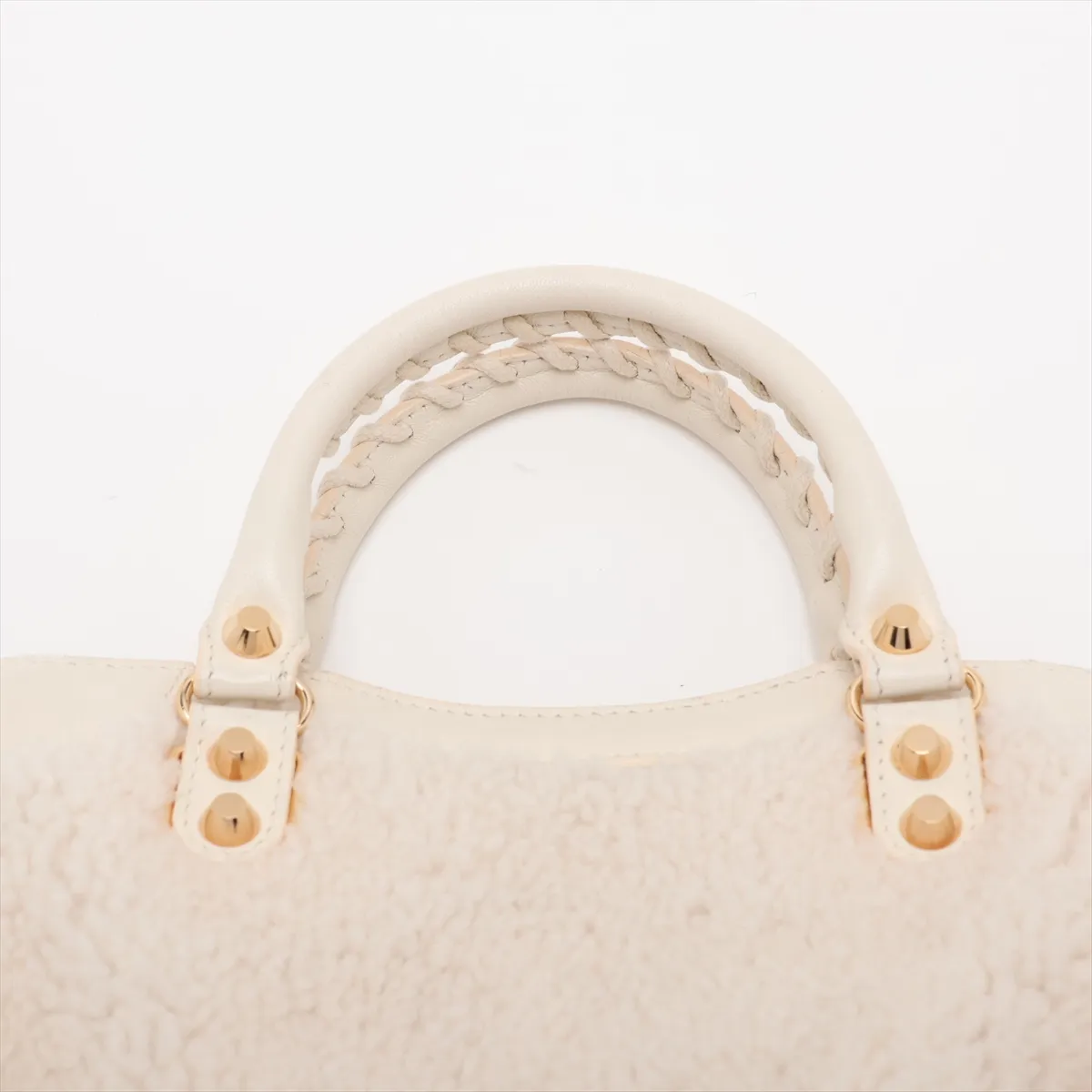 Classic Metal Edge City Shearling x Lambskin x Leather 2-Way Handbag White 390160 with Mirror — view 6