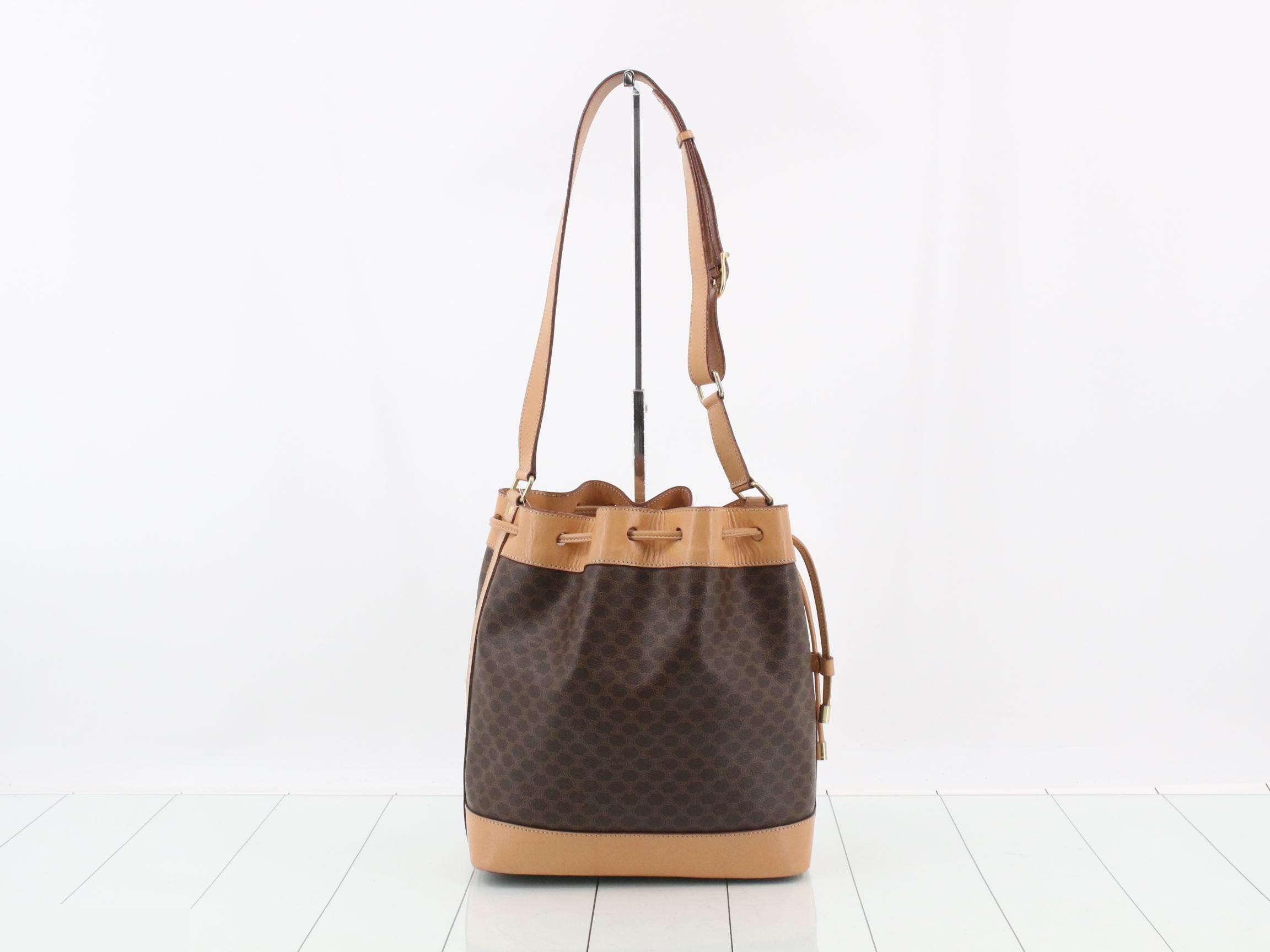 Macadam Logo Drawstring Bucket Bag, Brown, with Pouch — view 2
