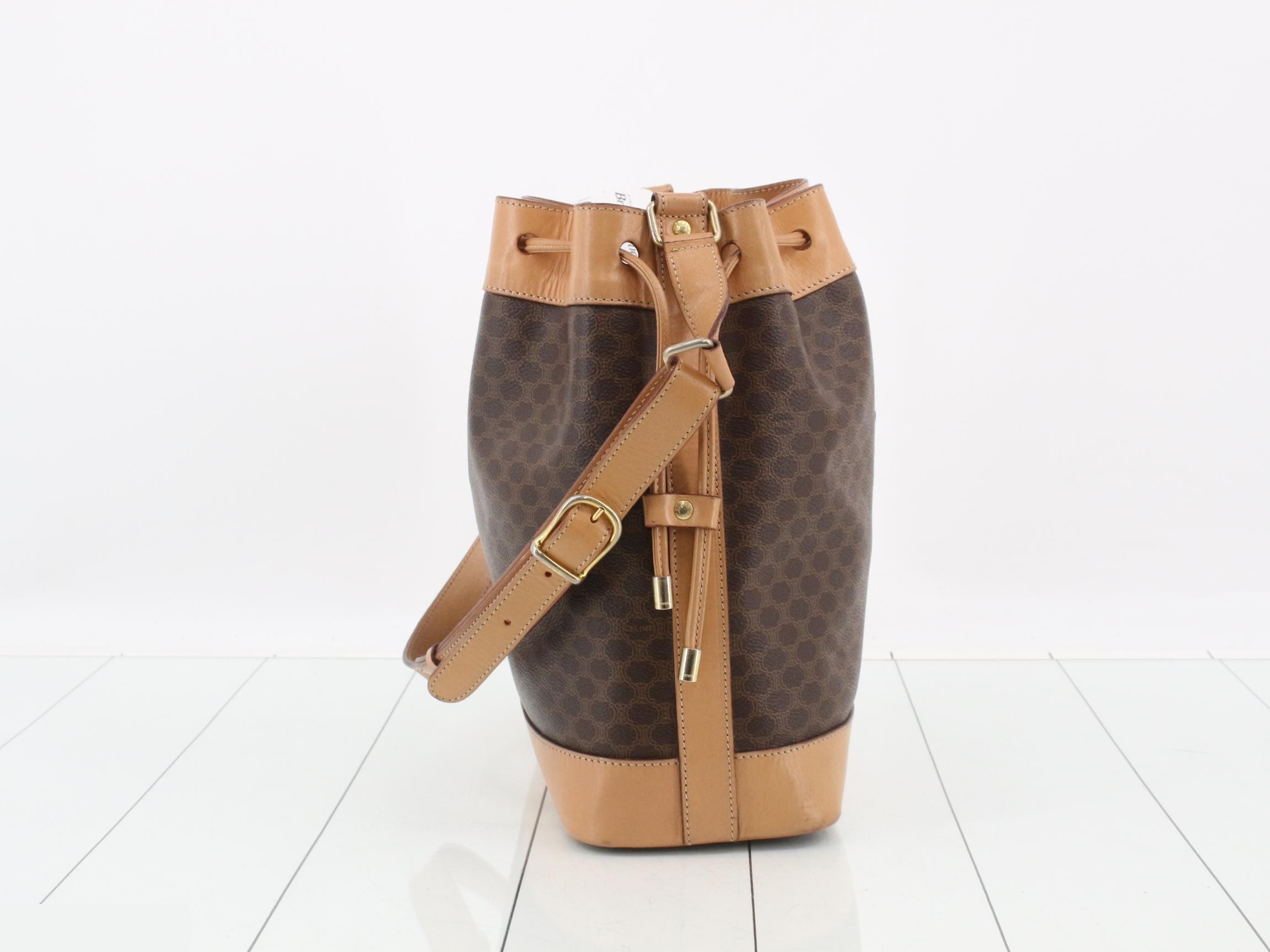 Macadam Logo Drawstring Bucket Bag, Brown, with Pouch — view 4