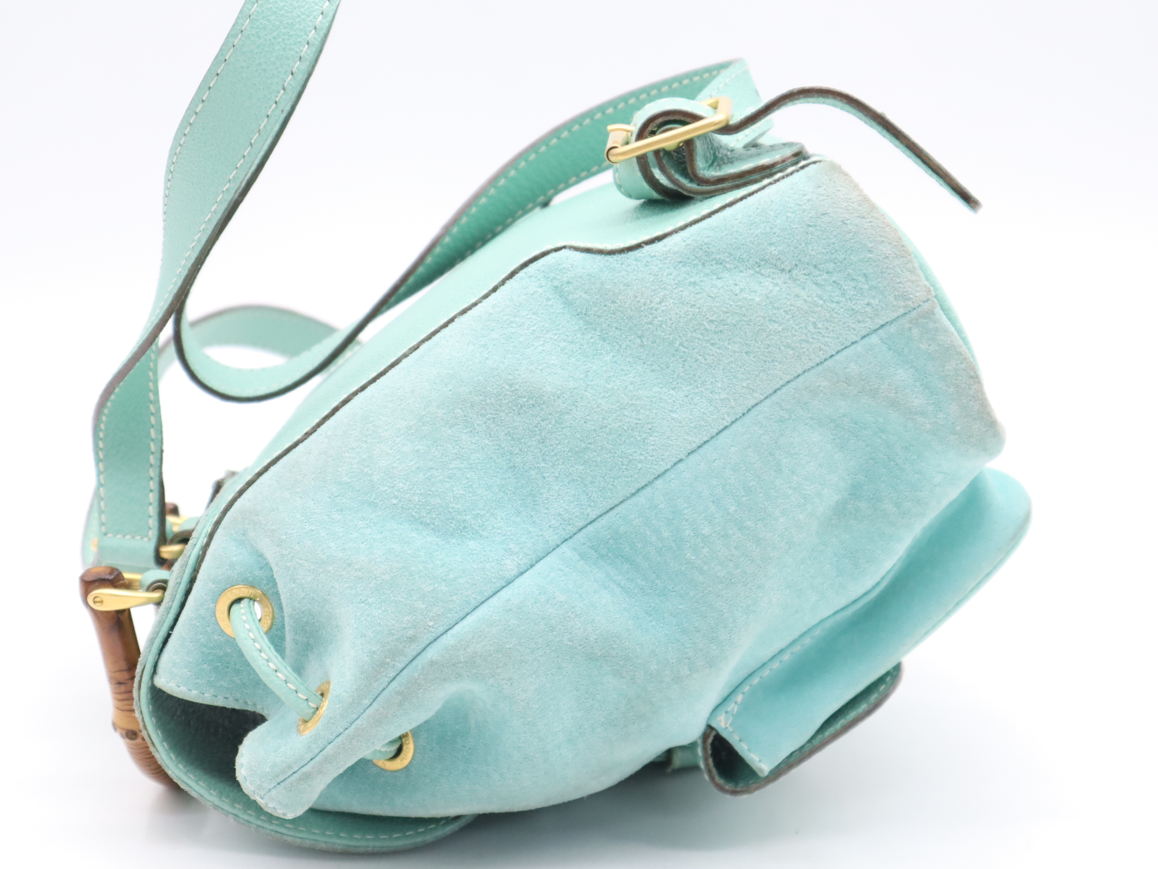 003・1998・0030 Suede Bamboo Backpack, Mint Green, with Dust Bag. — view 3