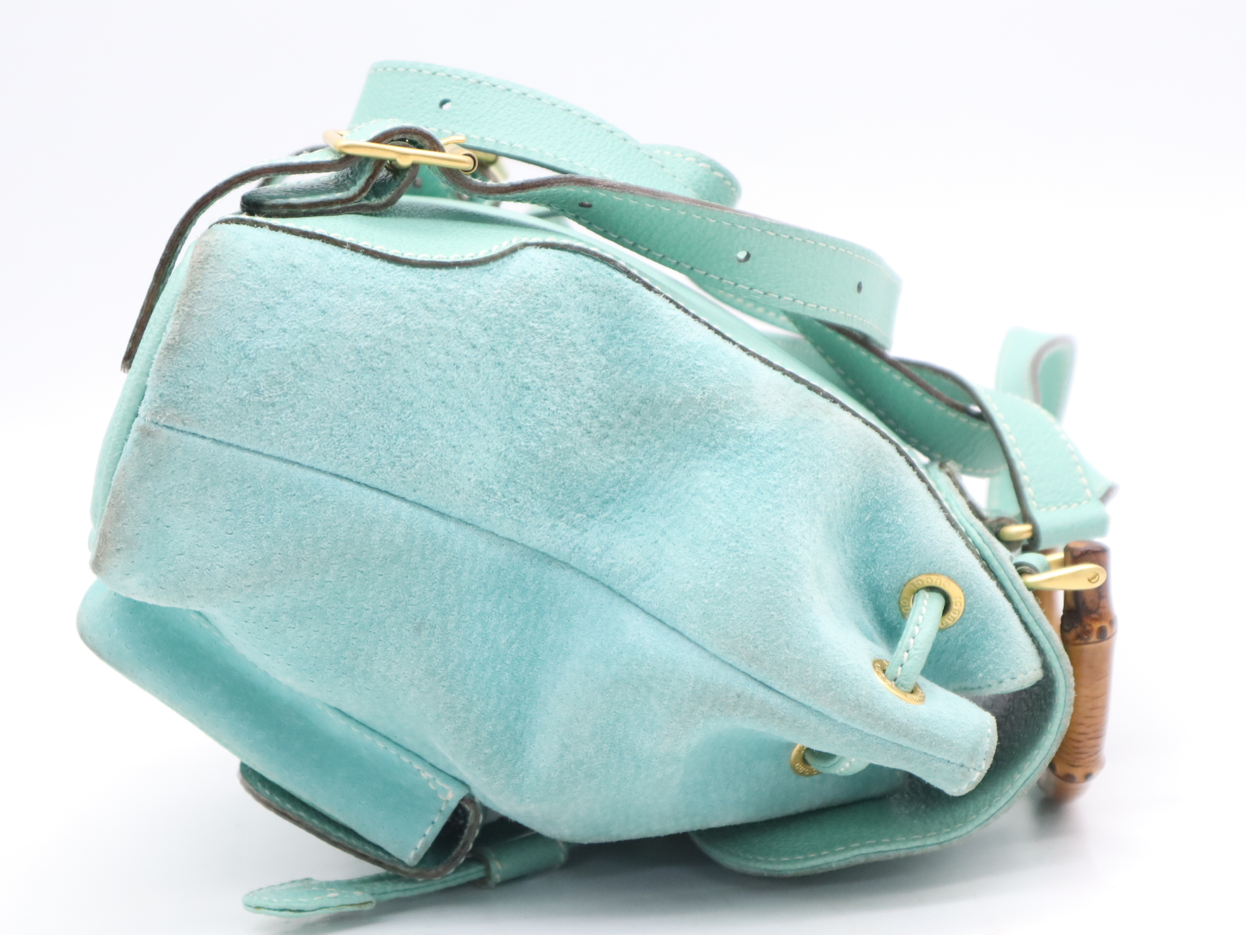 003・1998・0030 Suede Bamboo Backpack, Mint Green, with Dust Bag. — view 5