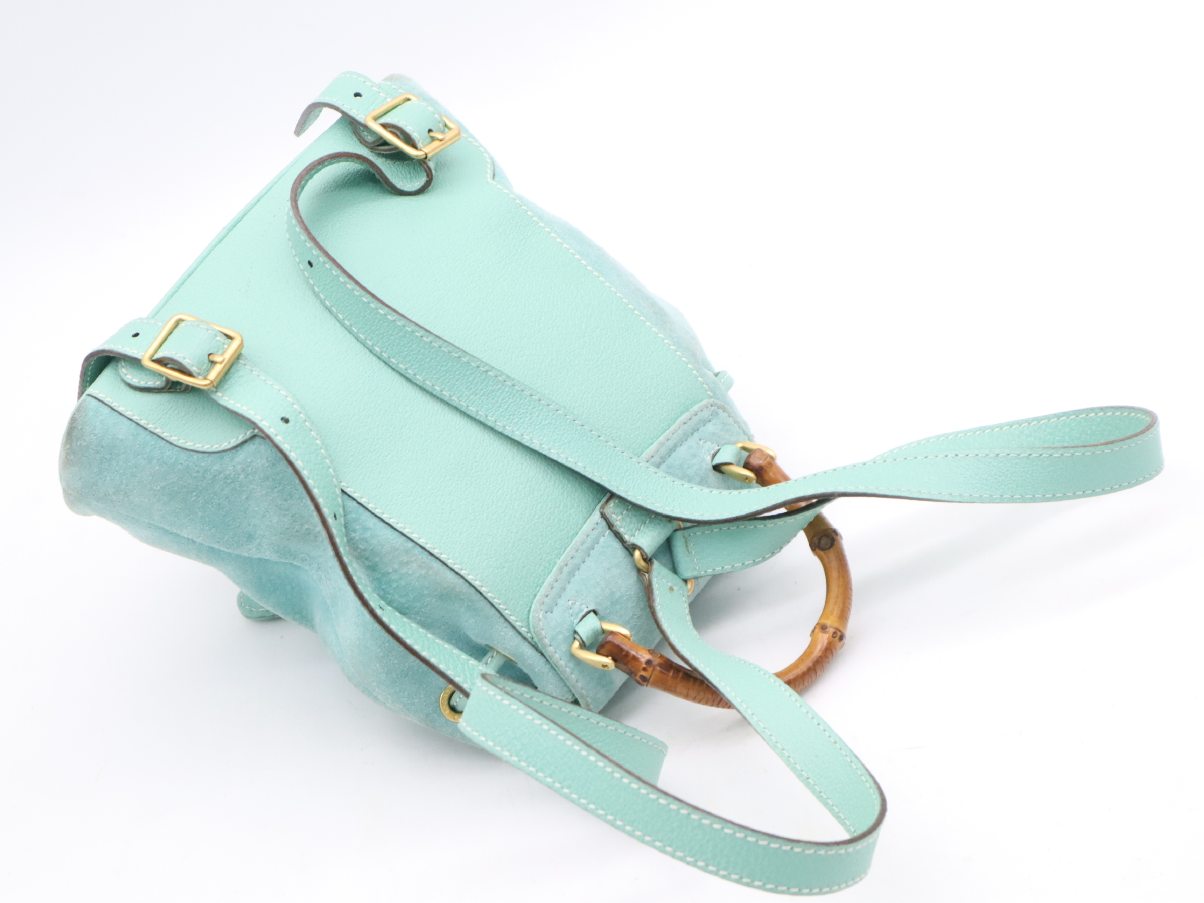 003・1998・0030 Suede Bamboo Backpack, Mint Green, with Dust Bag. — view 6
