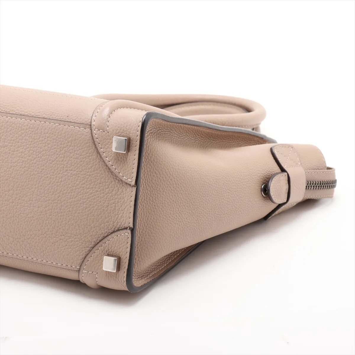 Luggage Micro Shopper Leather Handbag, Beige — view 3