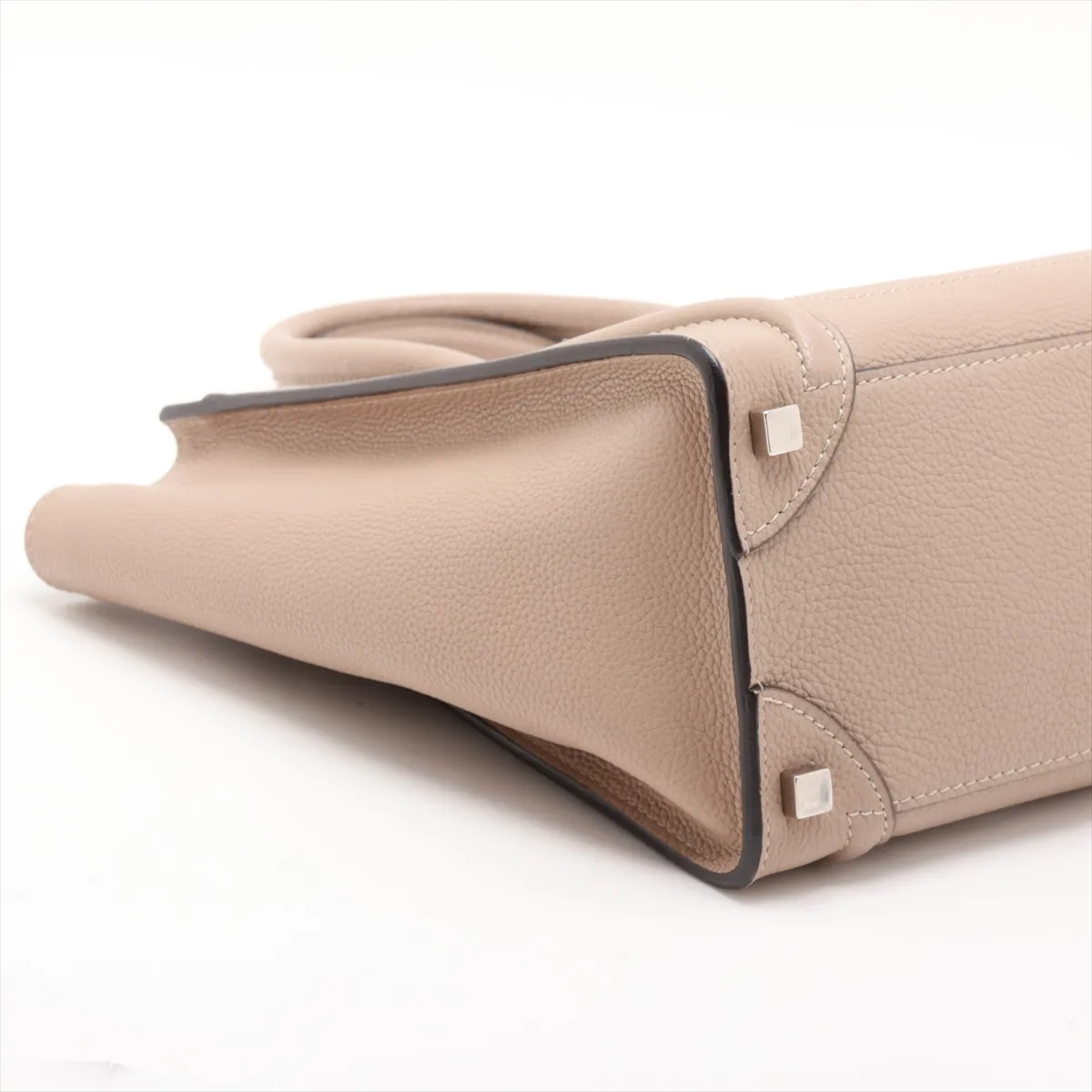 Luggage Micro Shopper Leather Handbag, Beige — view 4