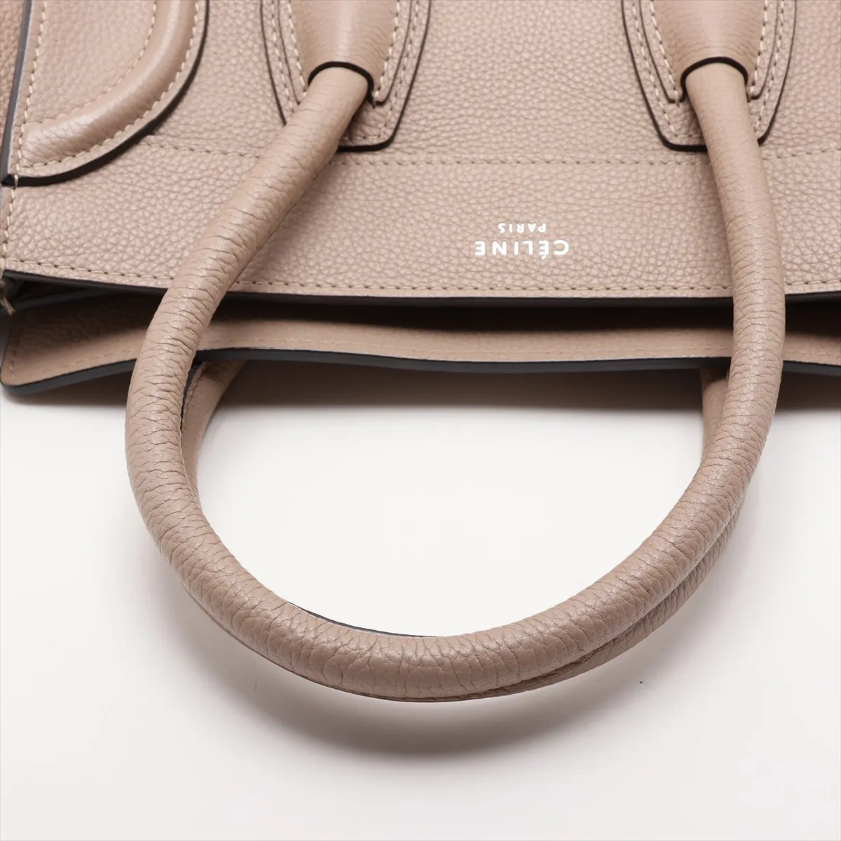 Luggage Micro Shopper Leather Handbag, Beige — view 5