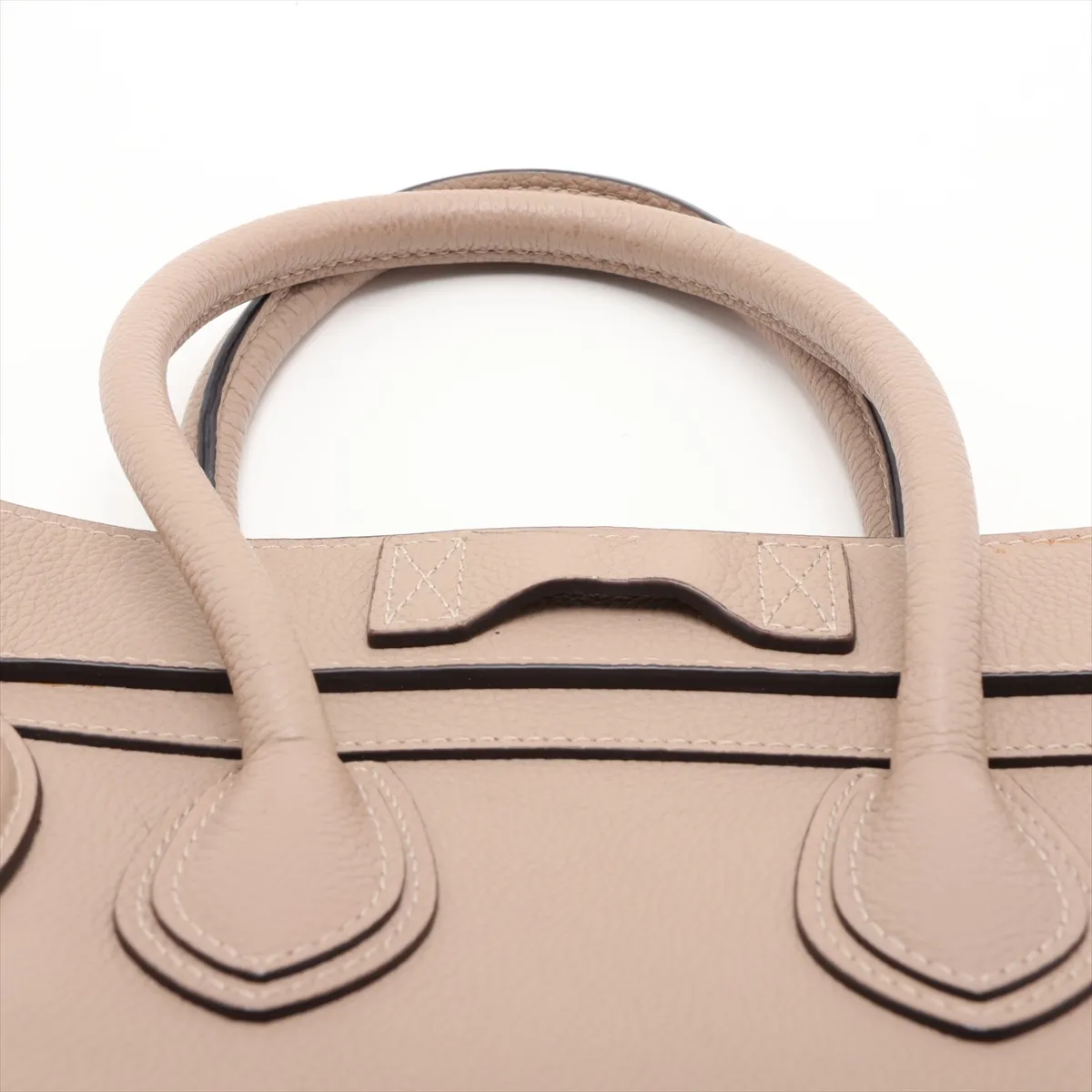 Luggage Micro Shopper Leather Handbag, Beige — view 6
