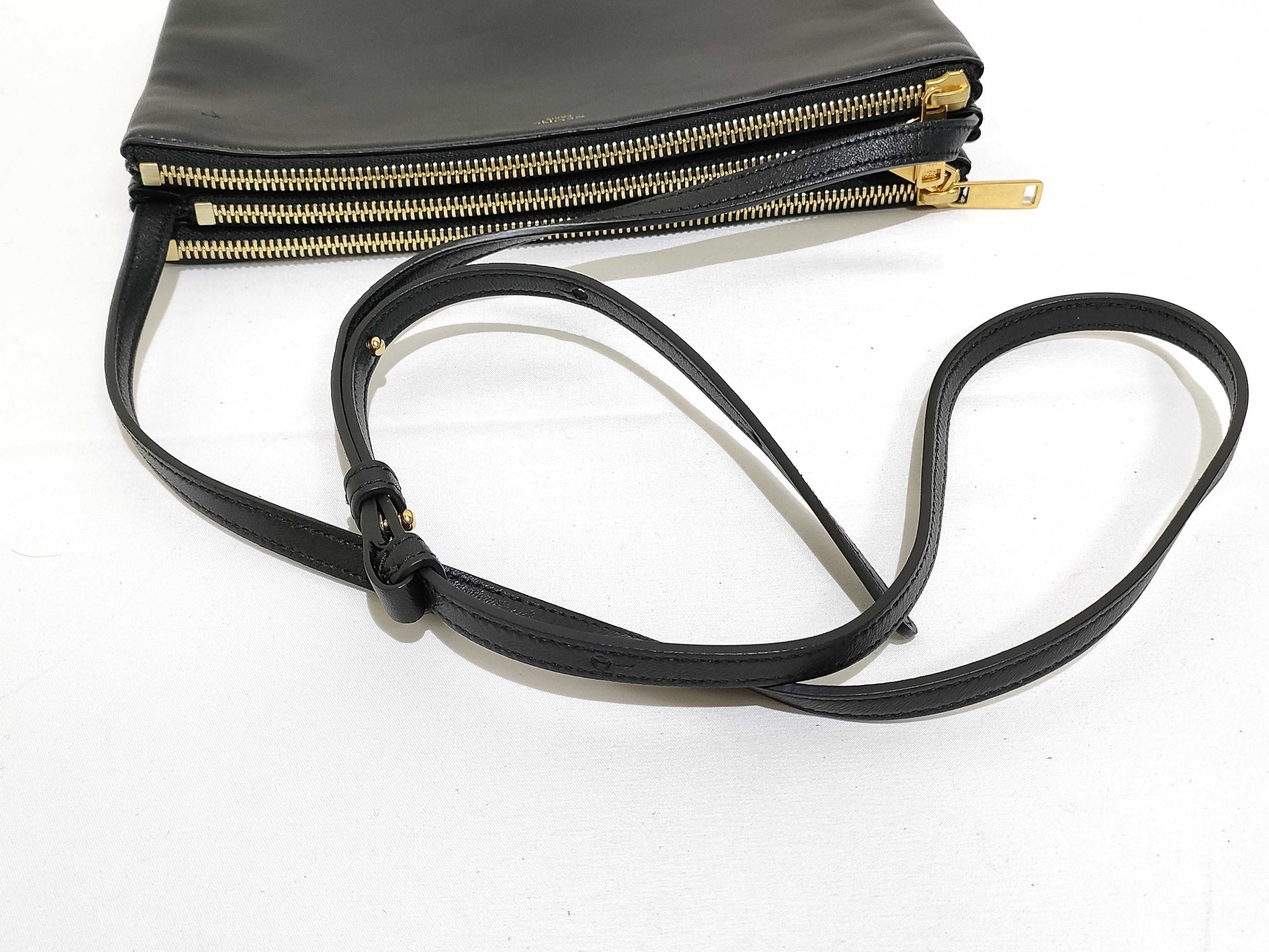 Trio Small Leather Shoulder Bag, Black — view 3