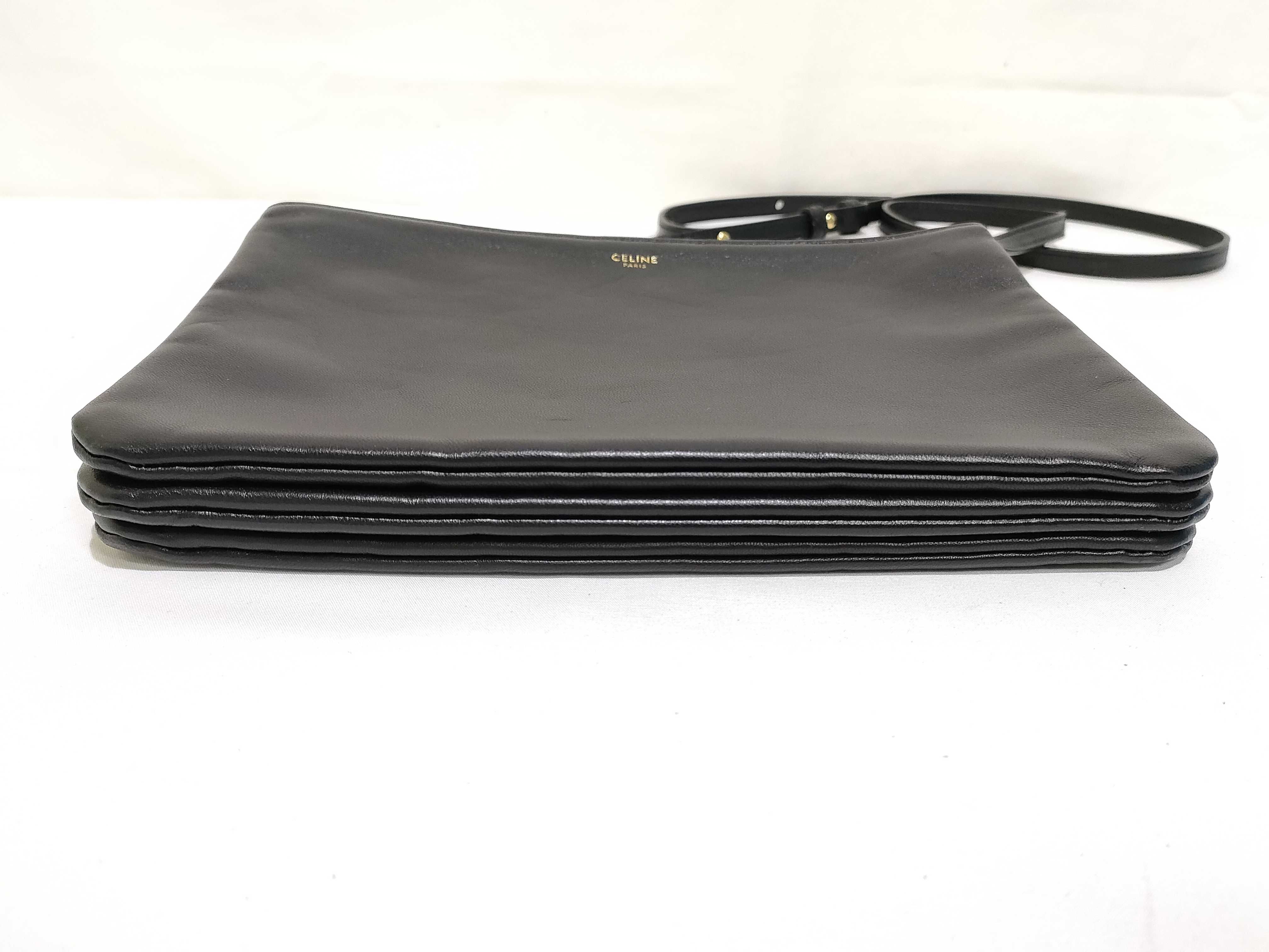Trio Small Leather Shoulder Bag, Black — view 7