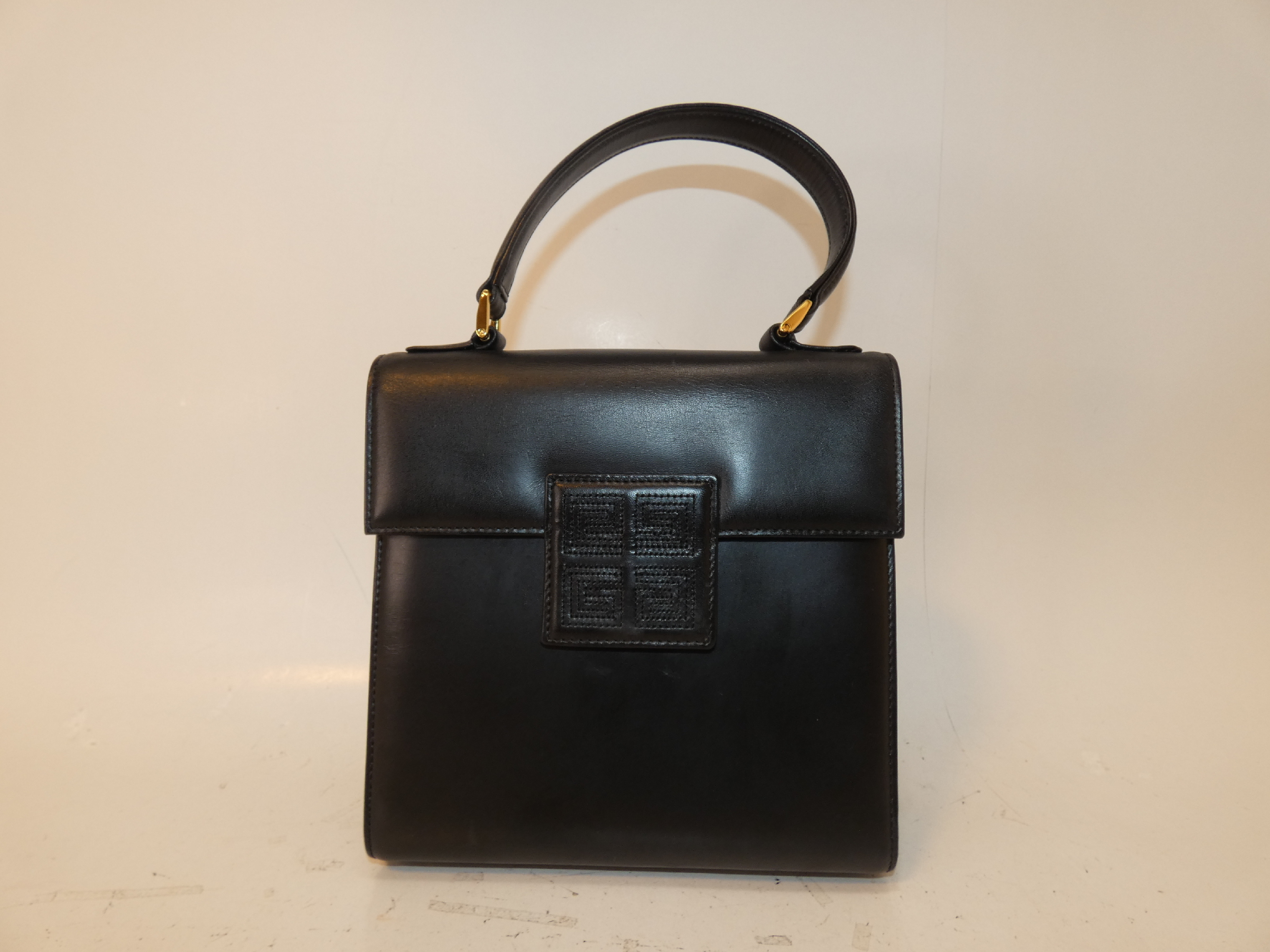 Logo Black Leather Top Handle Handbag