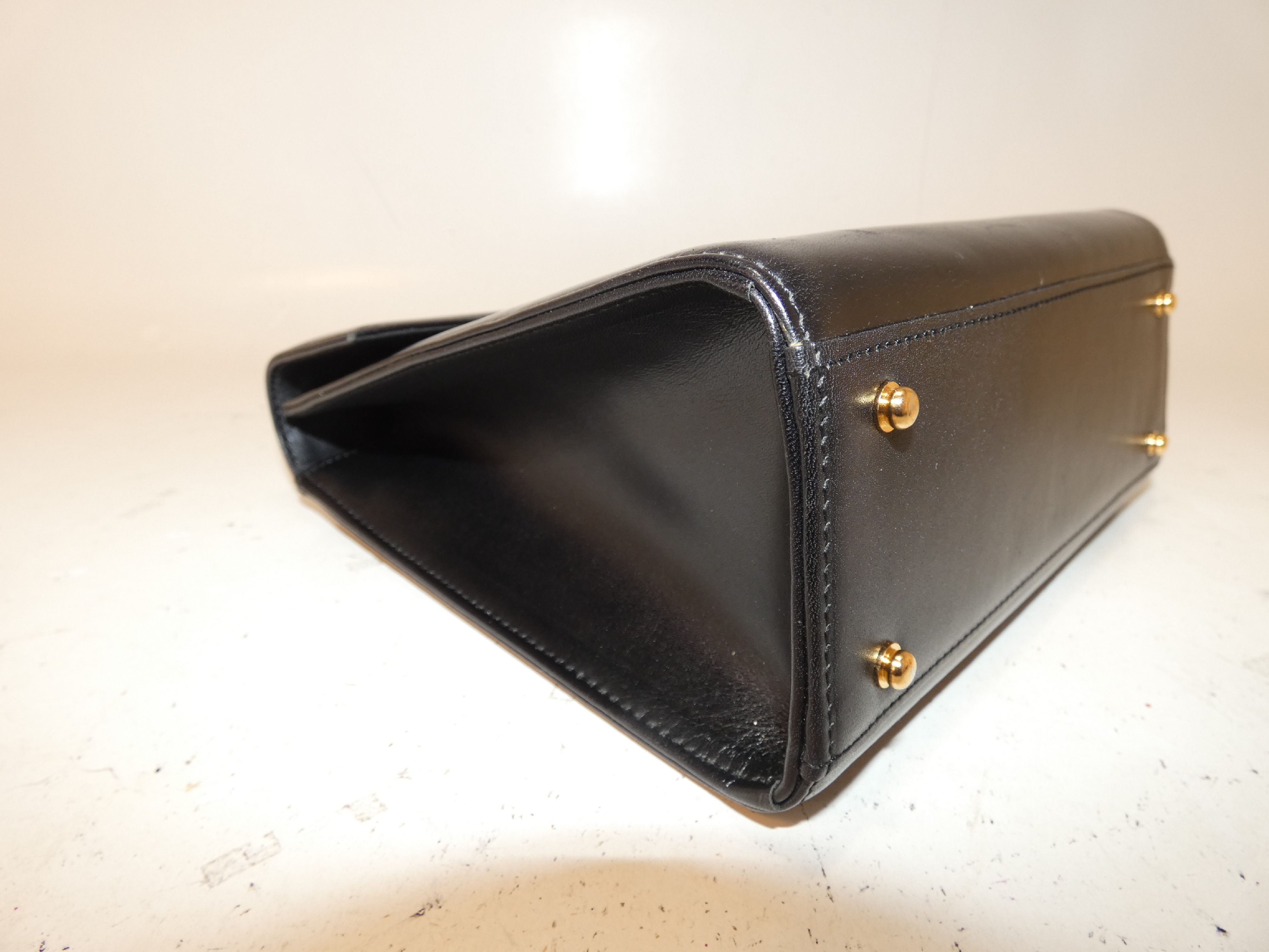 Logo Black Leather Top Handle Handbag — view 6