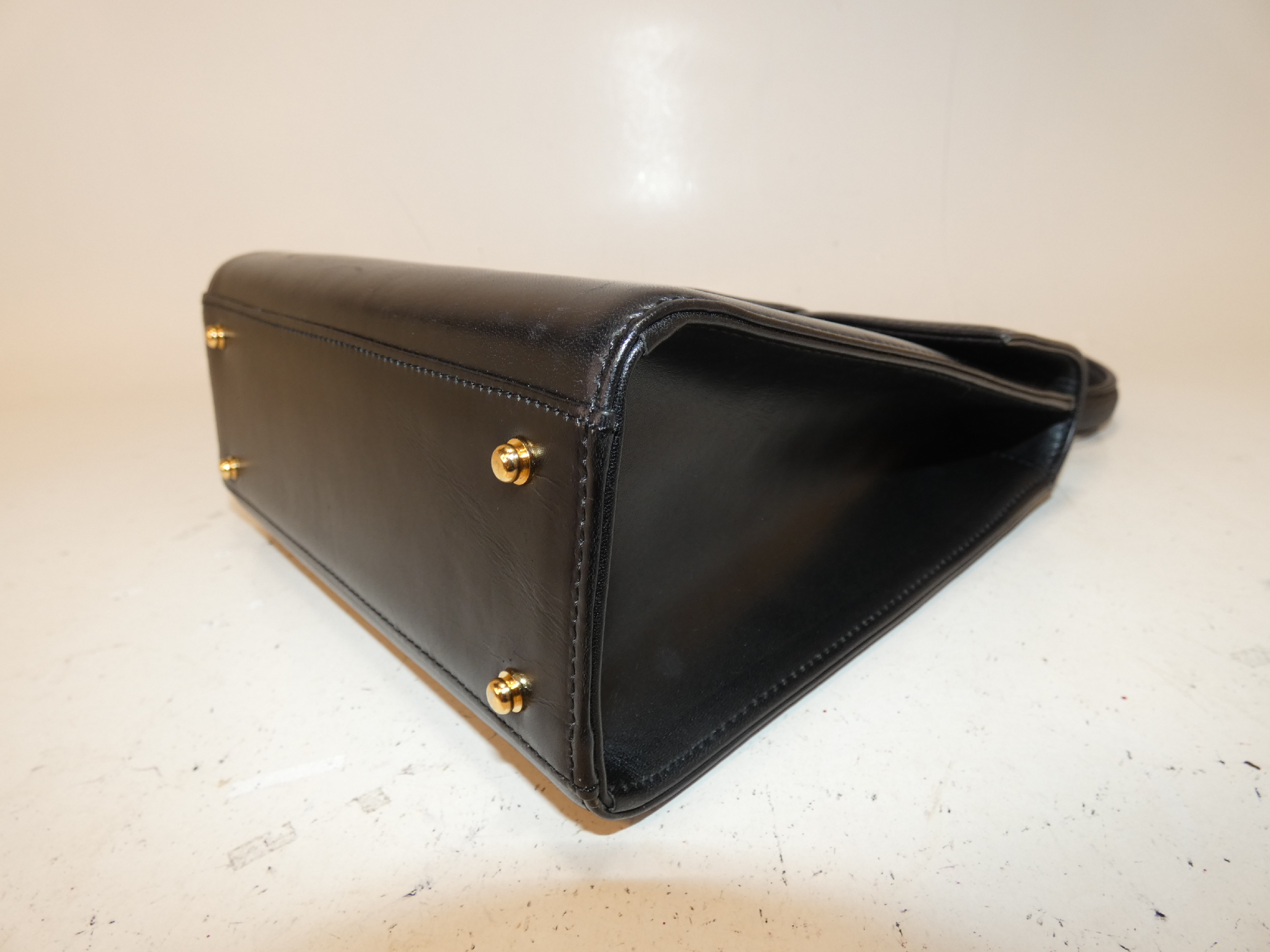 Logo Black Leather Top Handle Handbag — view 7