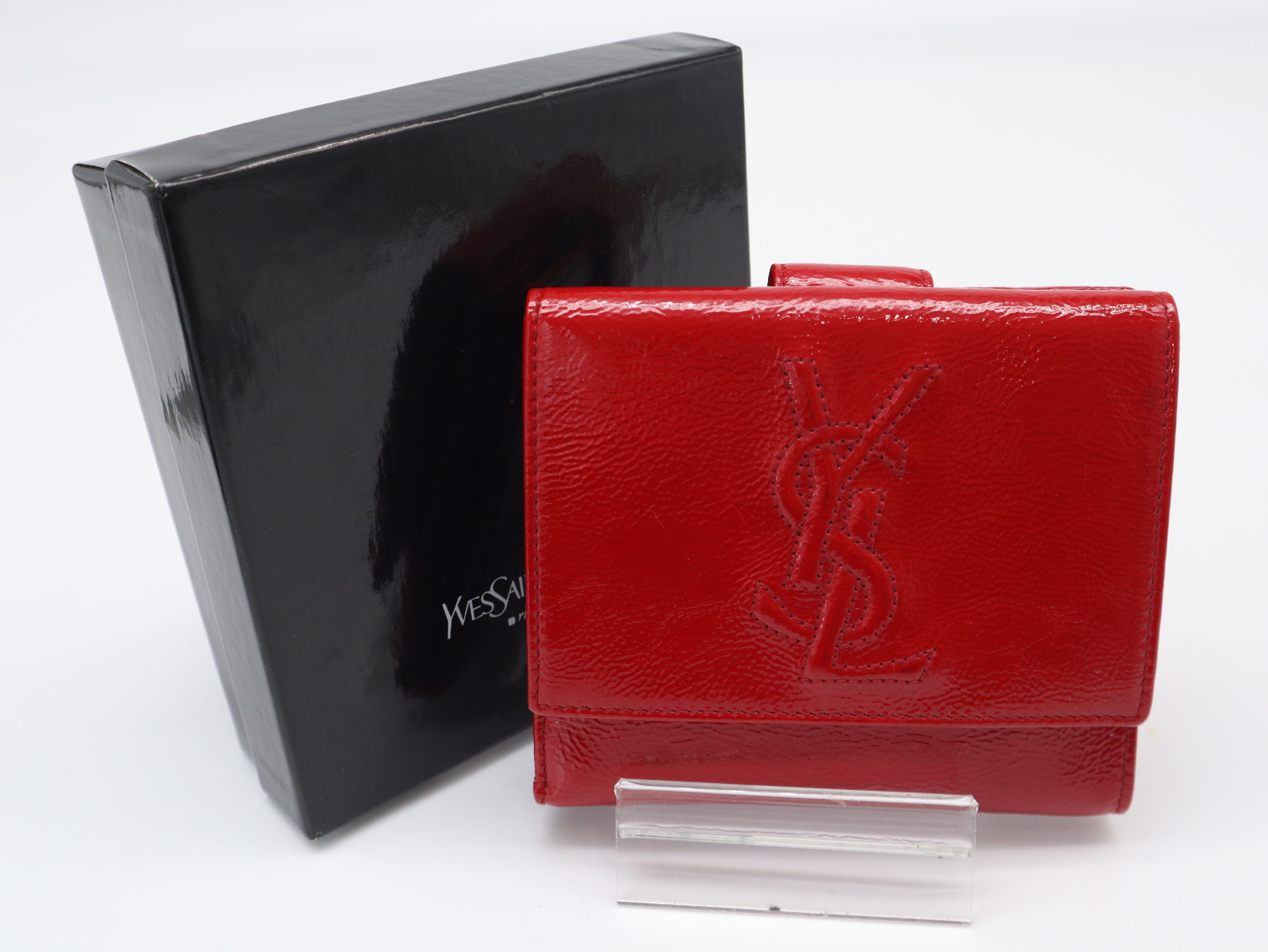 177552 Rive Gauche Double Snap Wallet, Enamel Red, with Box