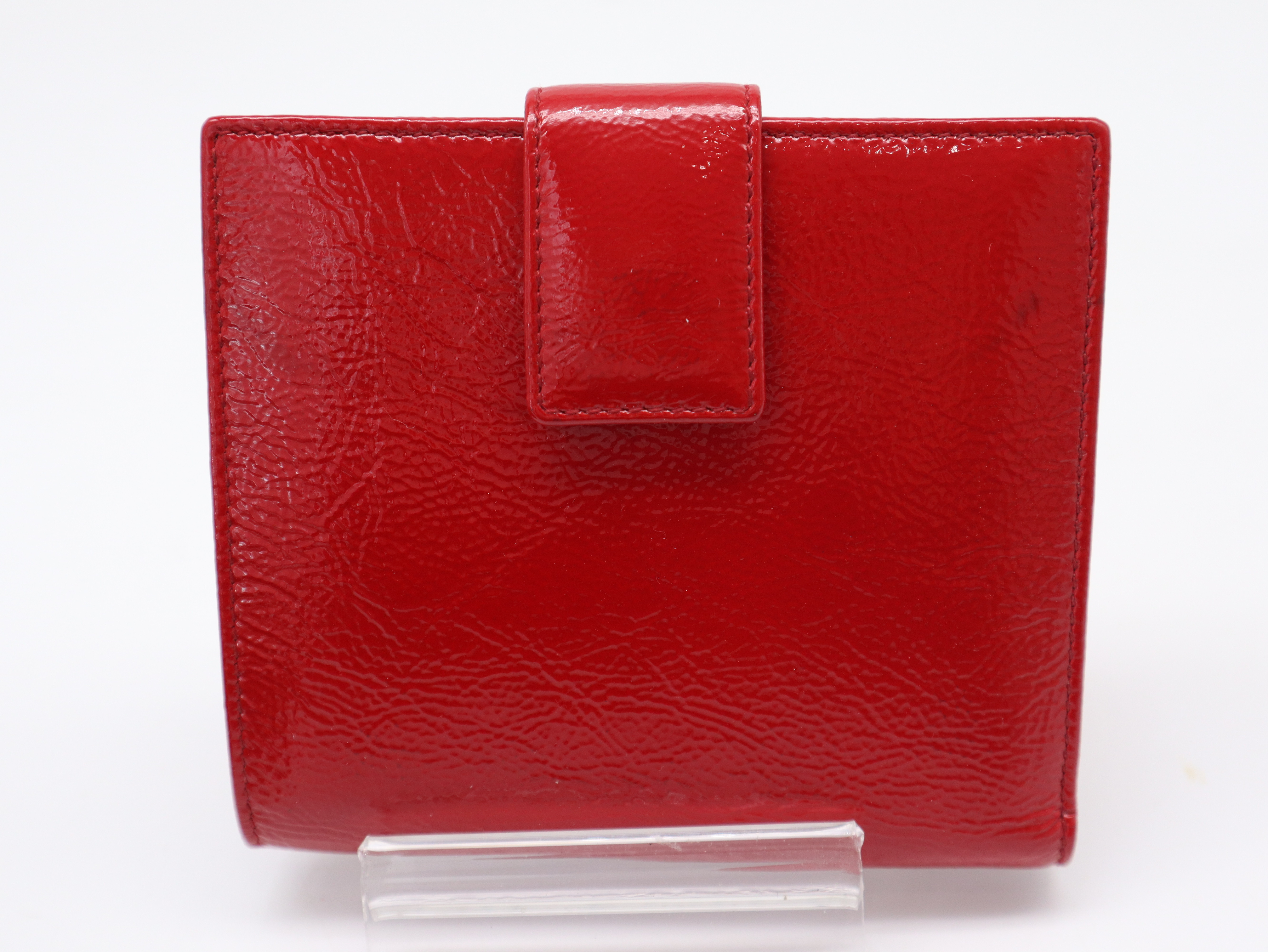 177552 Rive Gauche Double Snap Wallet, Enamel Red, with Box — view 2