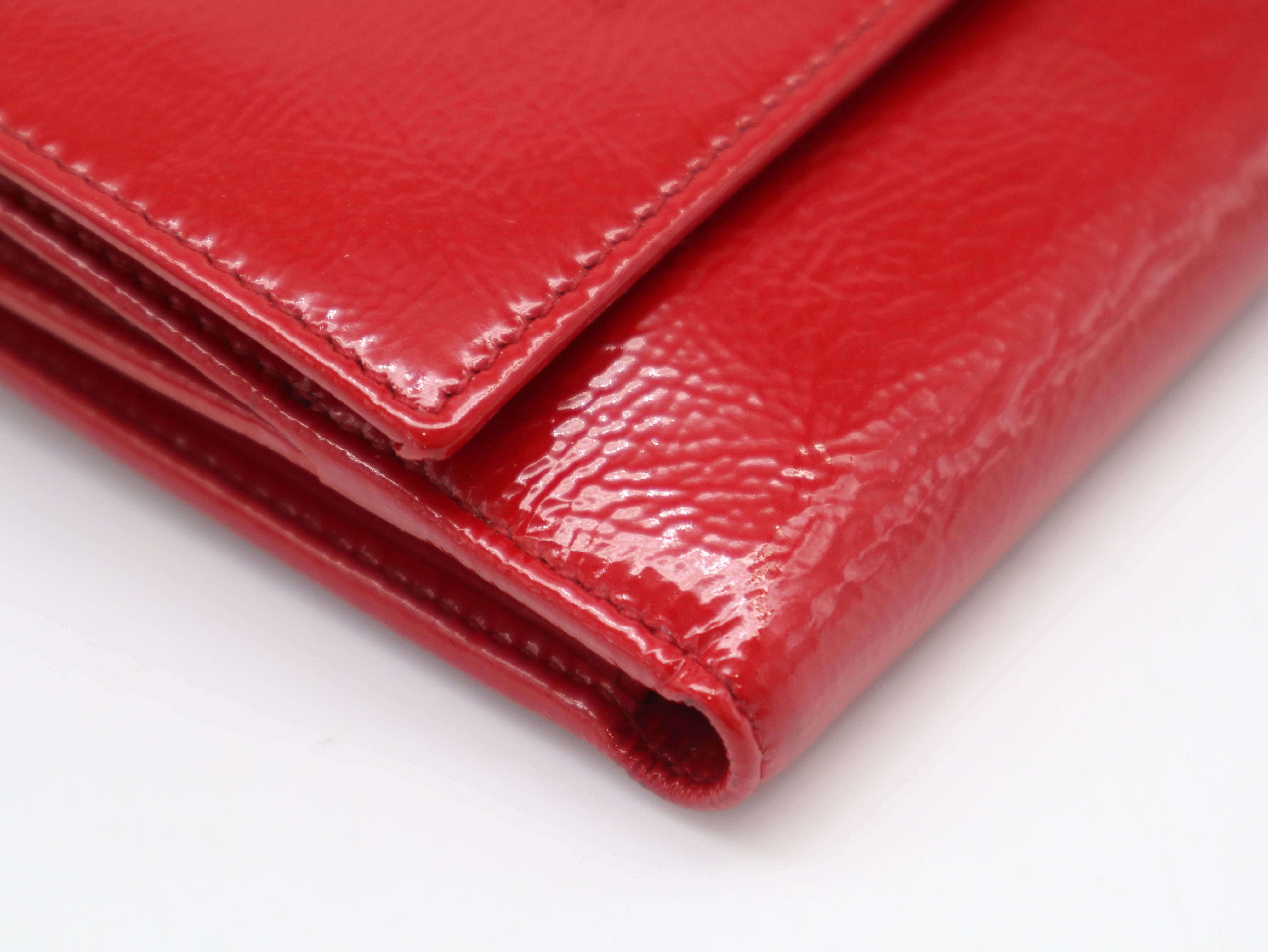 177552 Rive Gauche Double Snap Wallet, Enamel Red, with Box — view 7