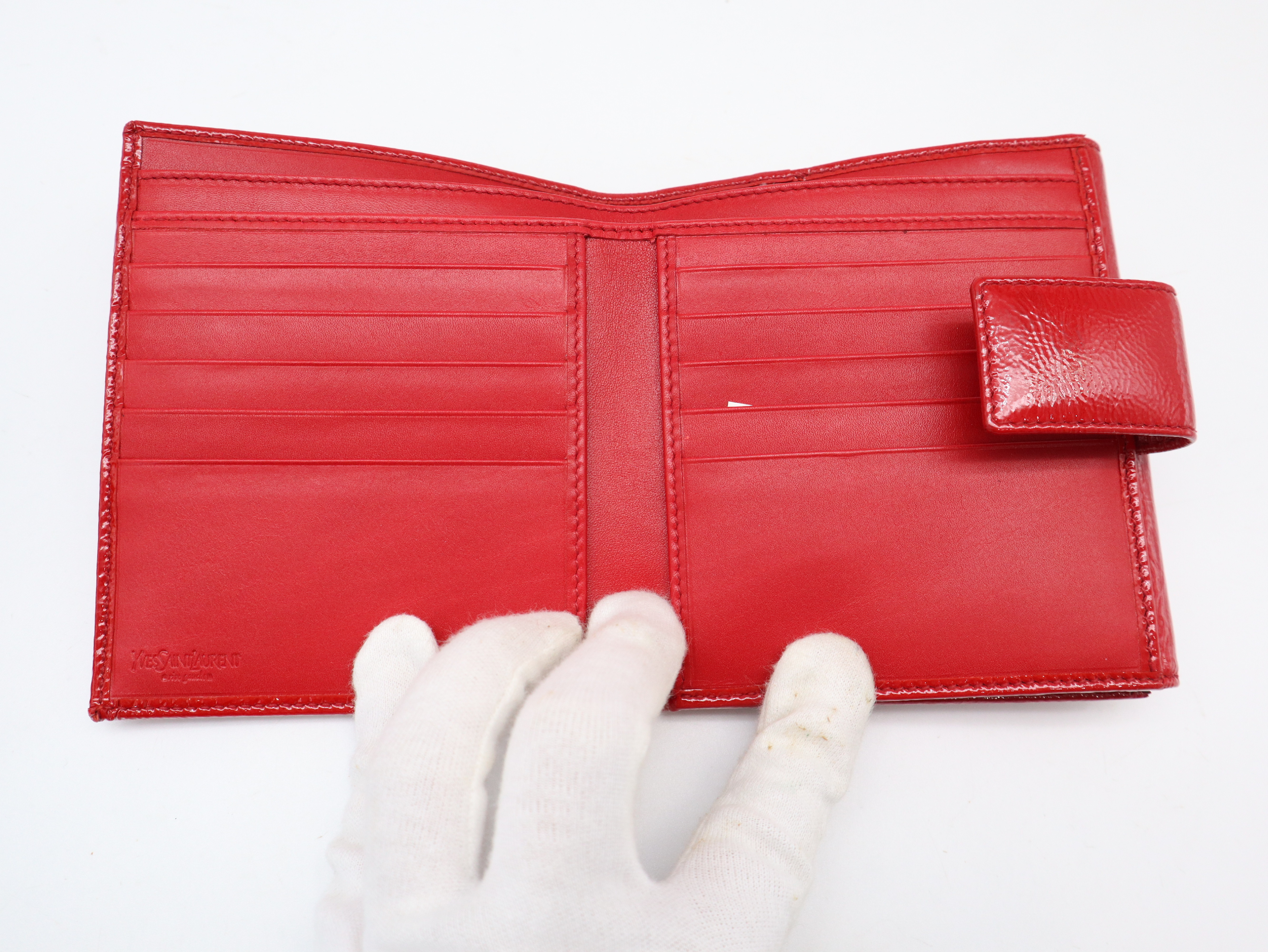 177552 Rive Gauche Double Snap Wallet, Enamel Red, with Box — view 8
