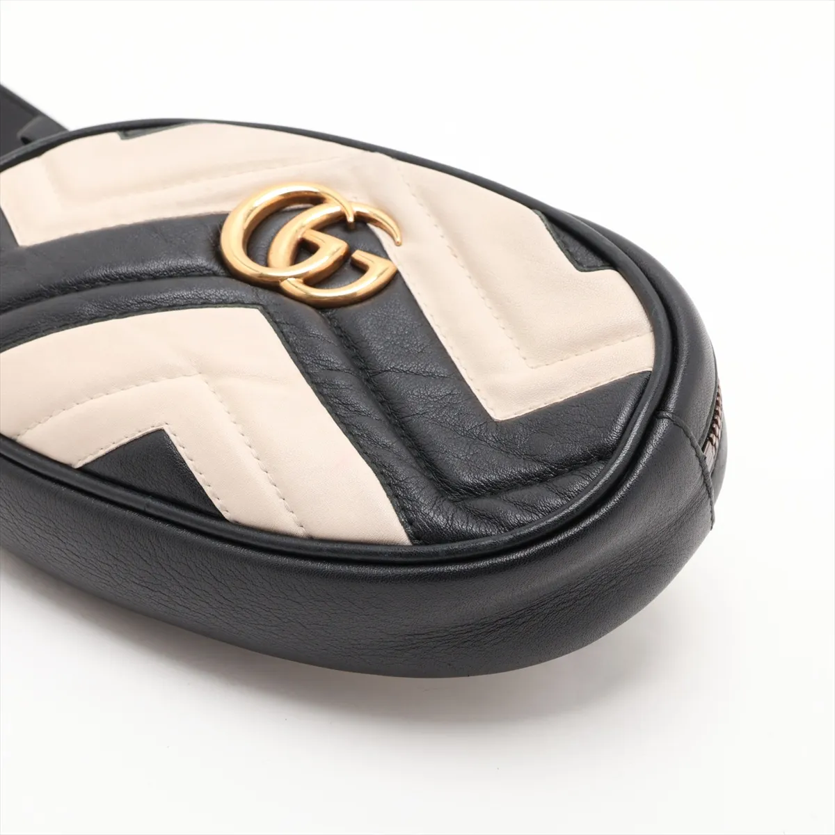 GG Marmont 476434 Leather Body Bag, Black x White — view 3
