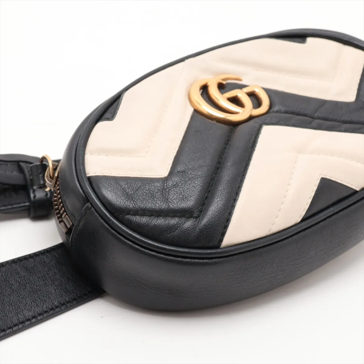 GG Marmont 476434 Leather Body Bag, Black x White — view 4