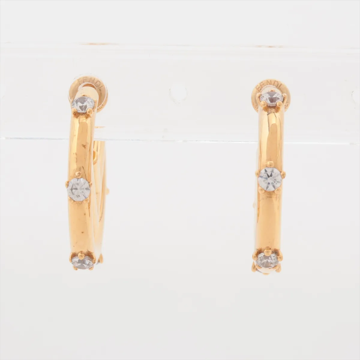 F is Fendi earrings (for both ears), GP x rhinestone, gold. Shows signs of wear: — view 2