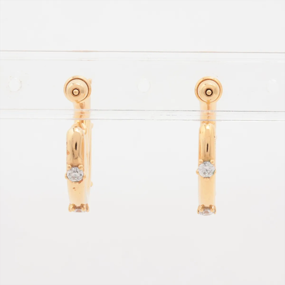 F is Fendi earrings (for both ears), GP x rhinestone, gold. Shows signs of wear: — view 3