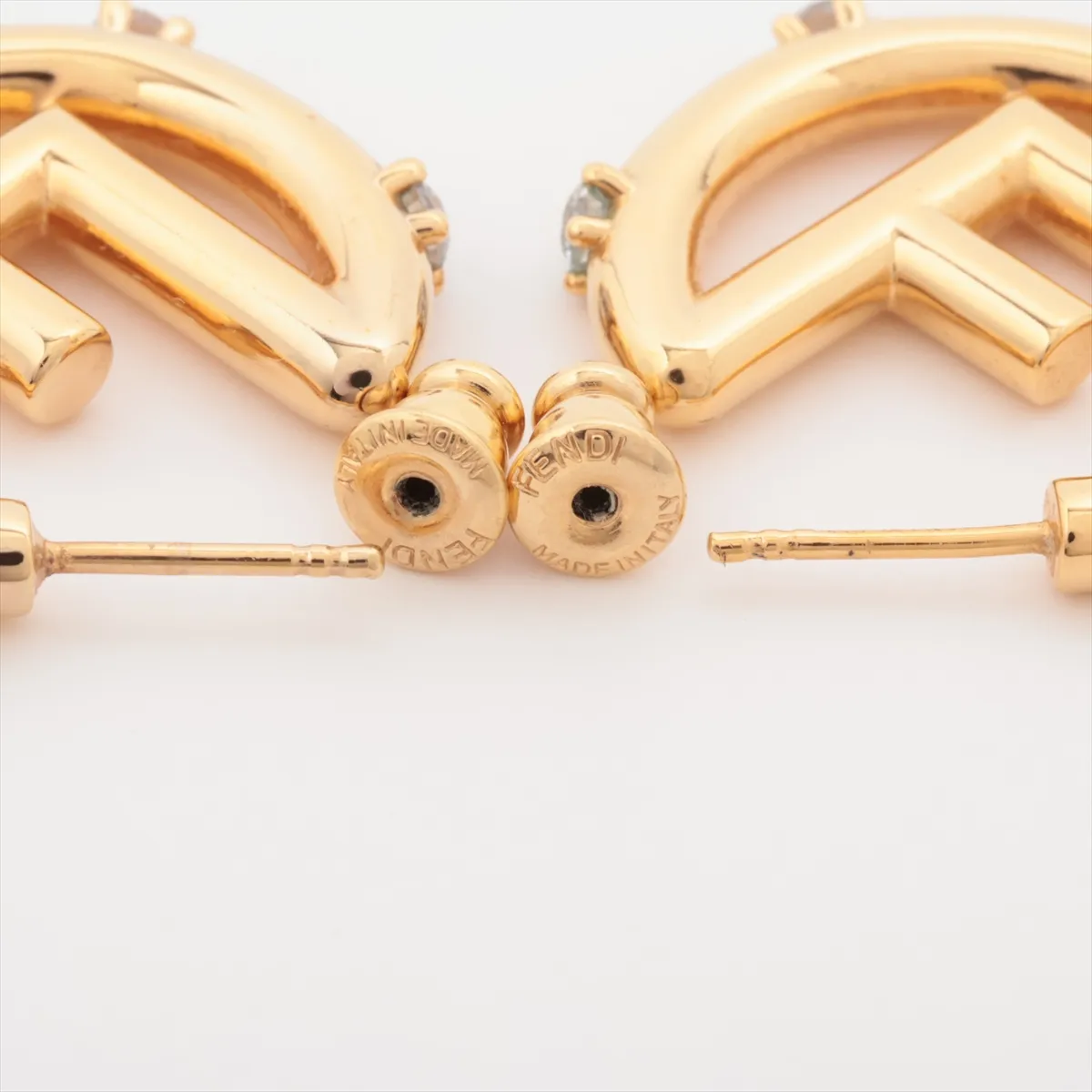 F is Fendi earrings (for both ears), GP x rhinestone, gold. Shows signs of wear: — view 4