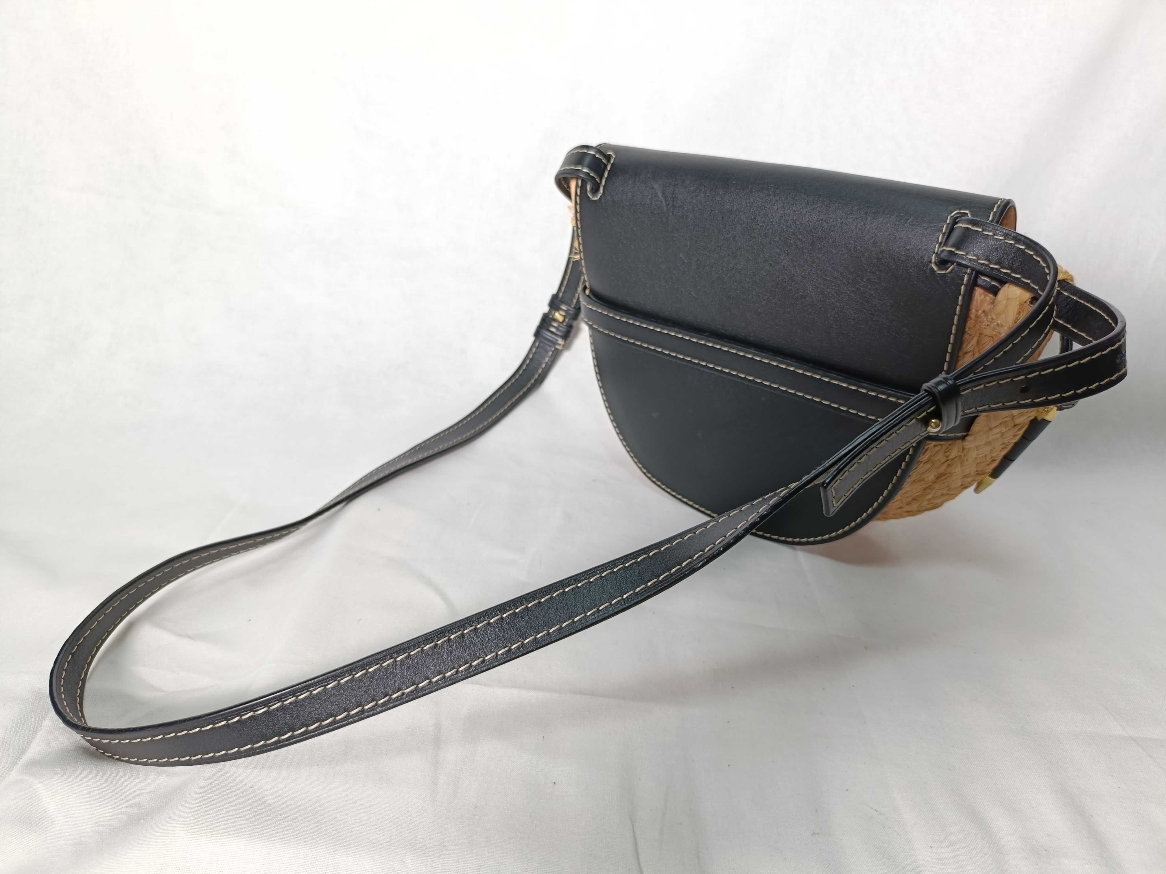 Minigate Raffia x Leather Shoulder Bag Beige x Black Shoulder Bag — view 3