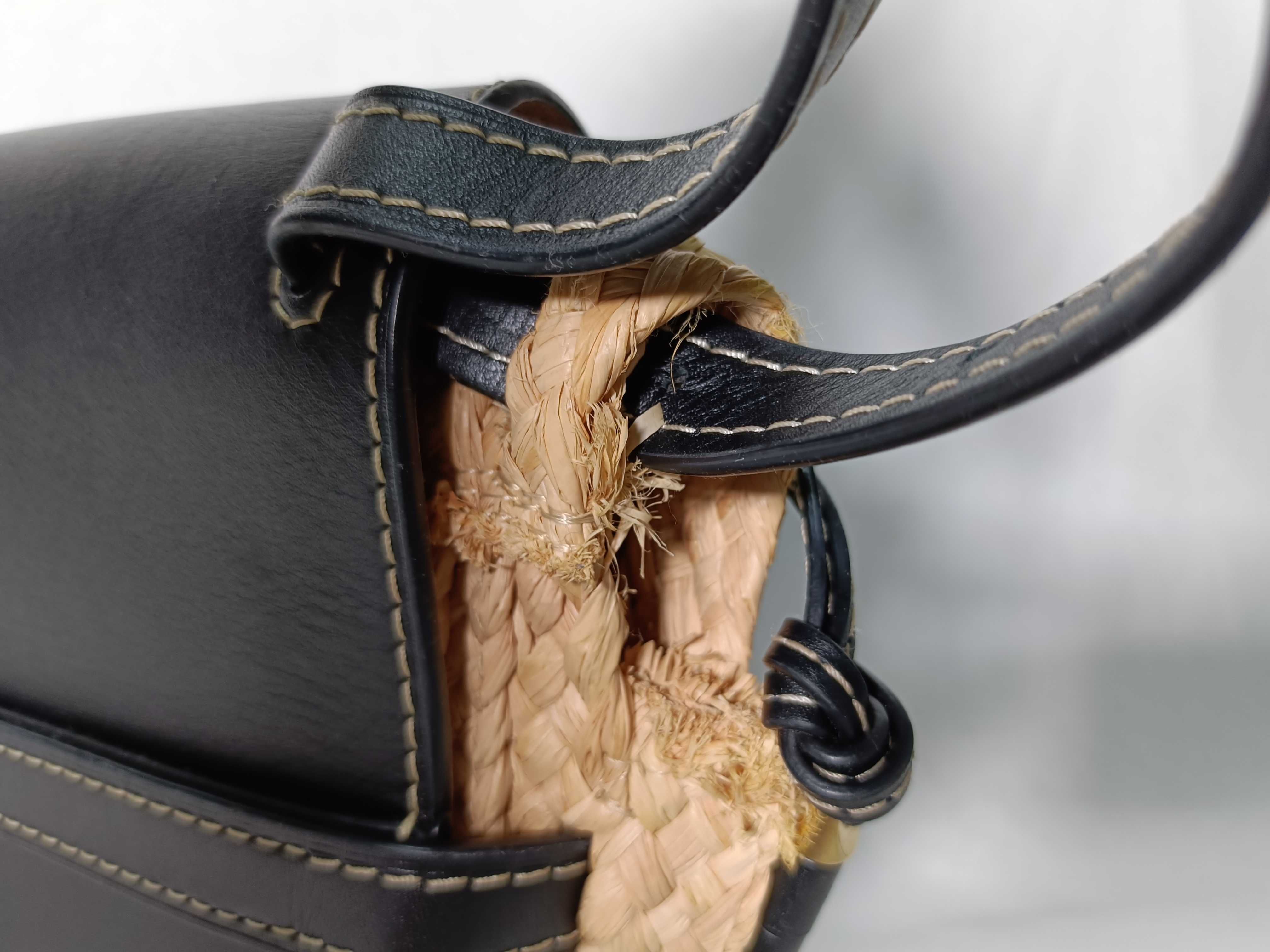 Minigate Raffia x Leather Shoulder Bag Beige x Black Shoulder Bag — view 5